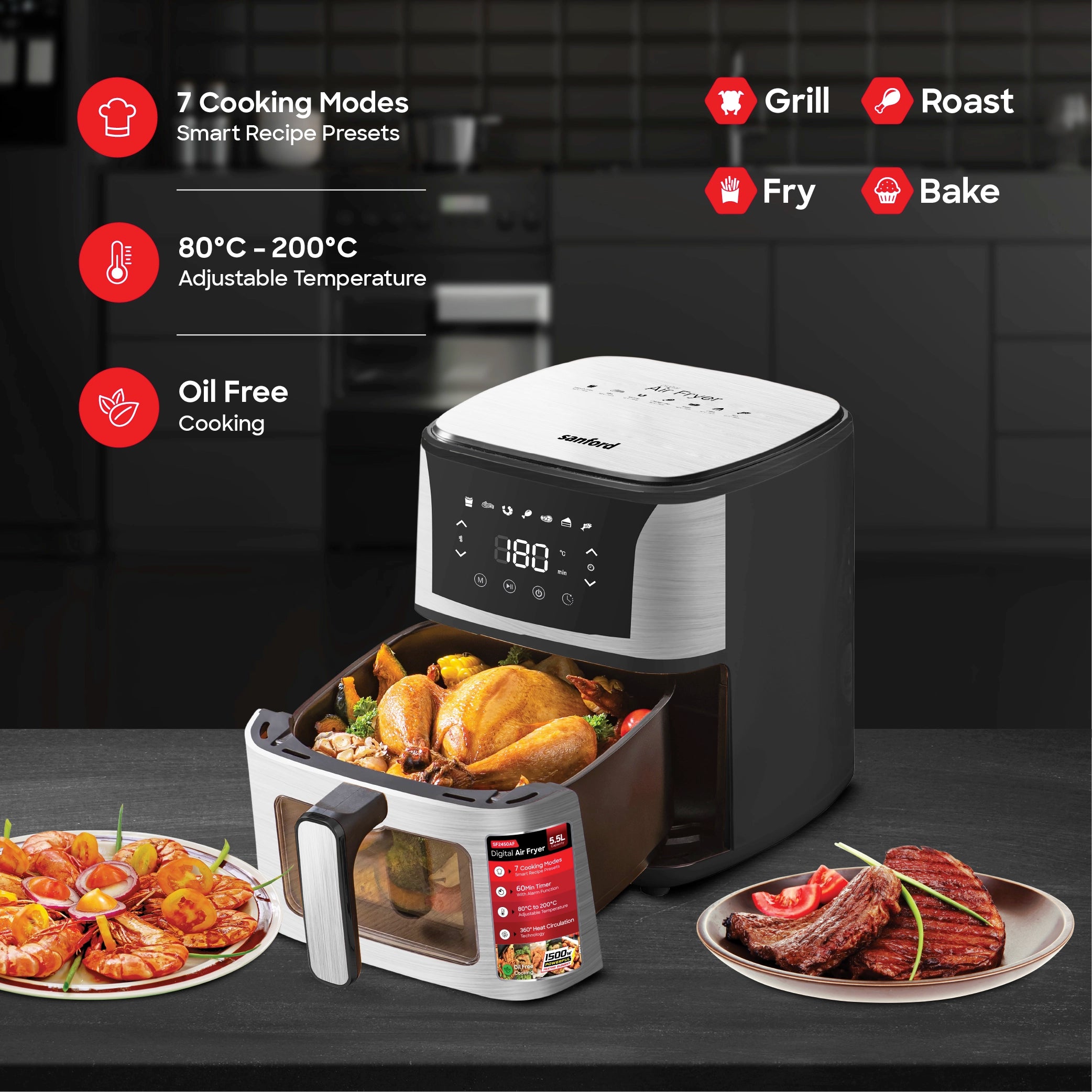5.5L air fryer cooking window LED display digital sanford 3