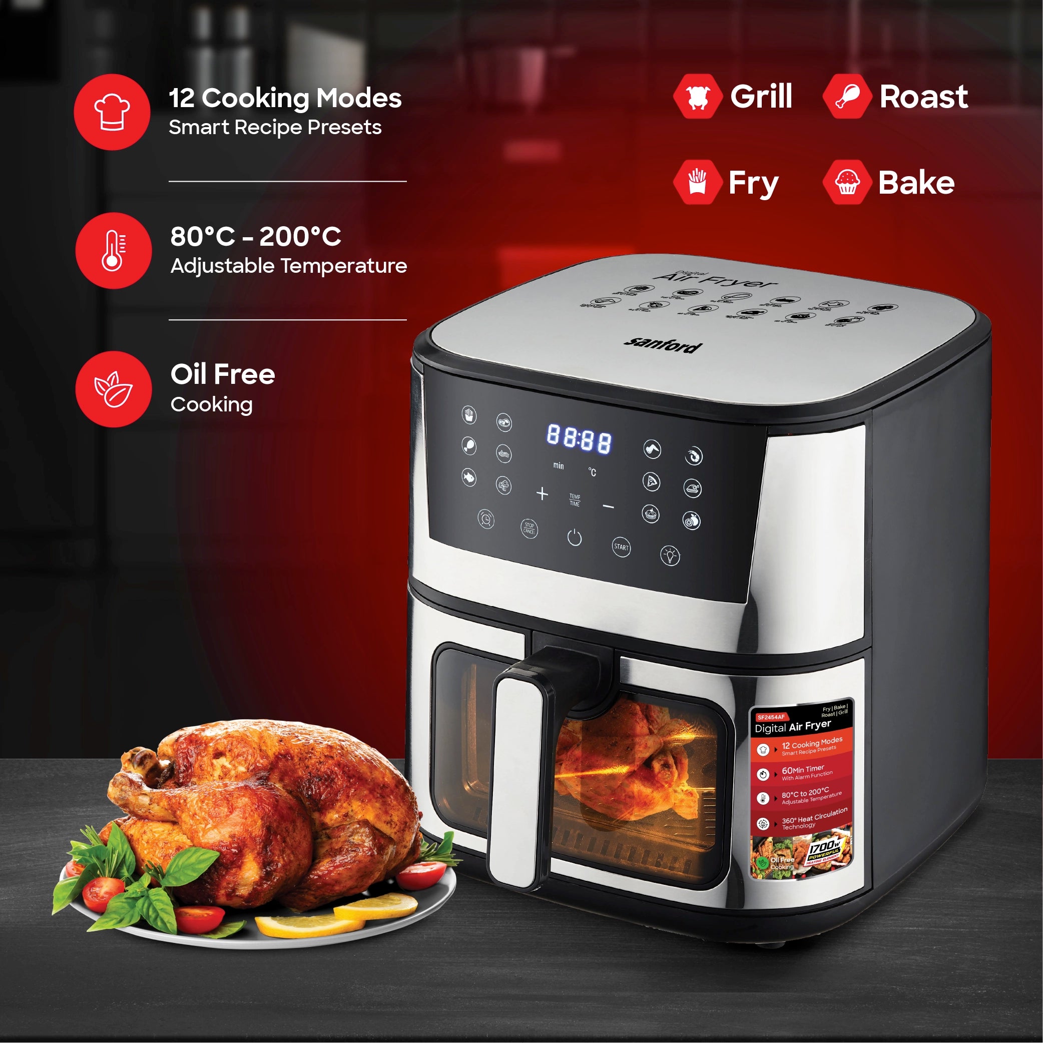7L air fryer 12 preset menus air circulation digital sanford 3