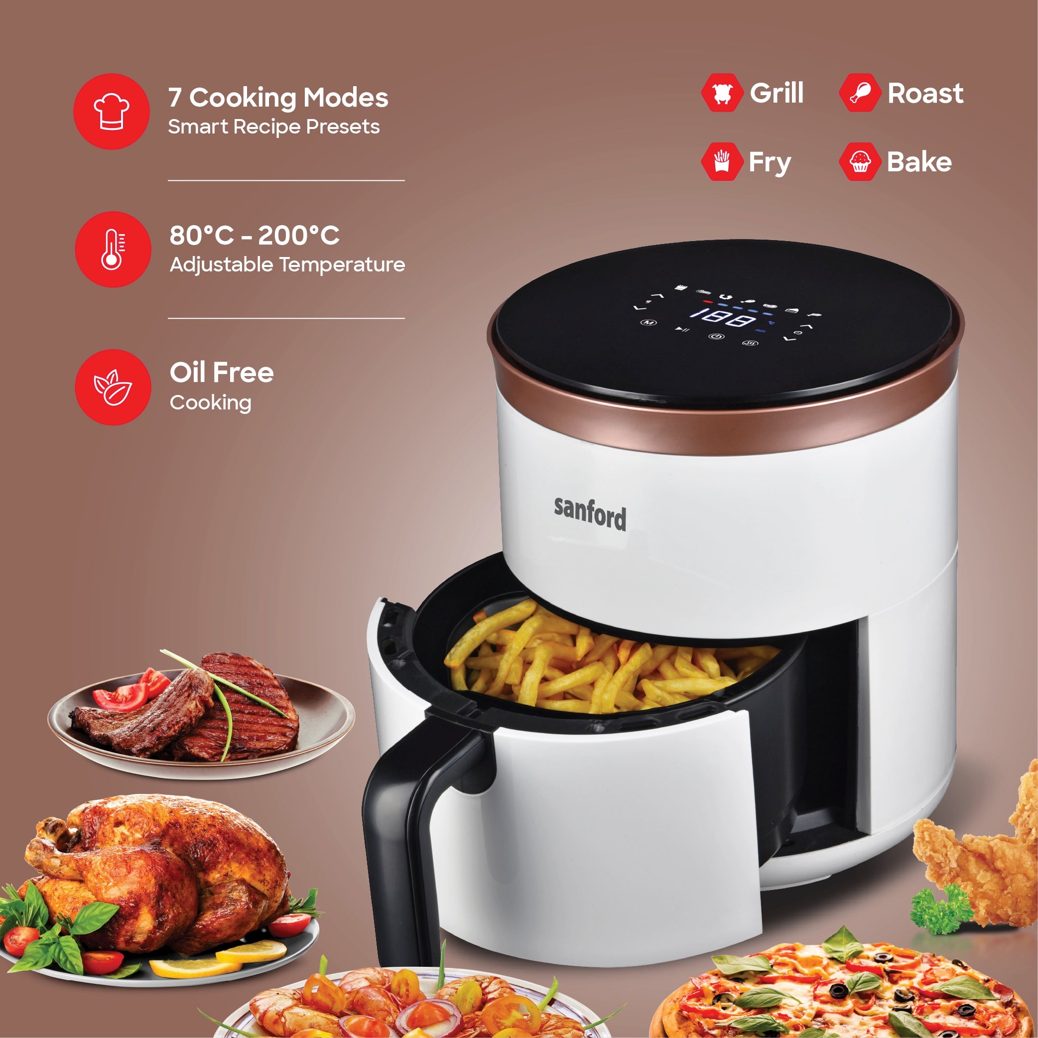 4L air fryer LED display non stick basket digital sanford 3