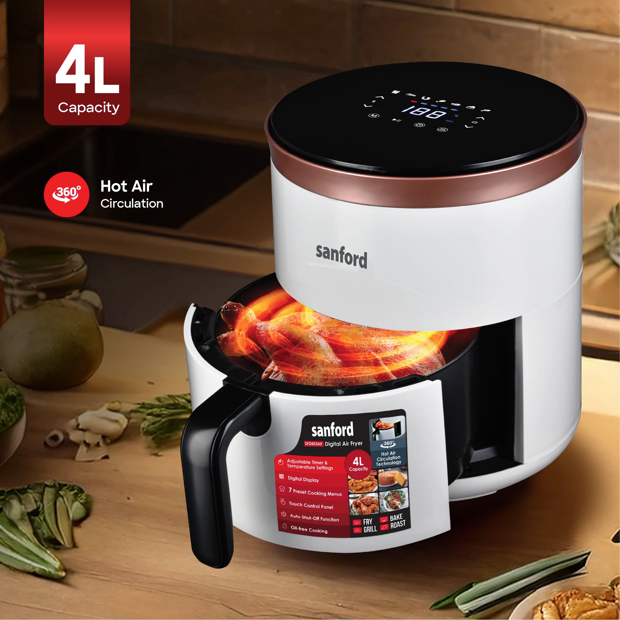 4L air fryer LED display non stick basket digital sanford 5