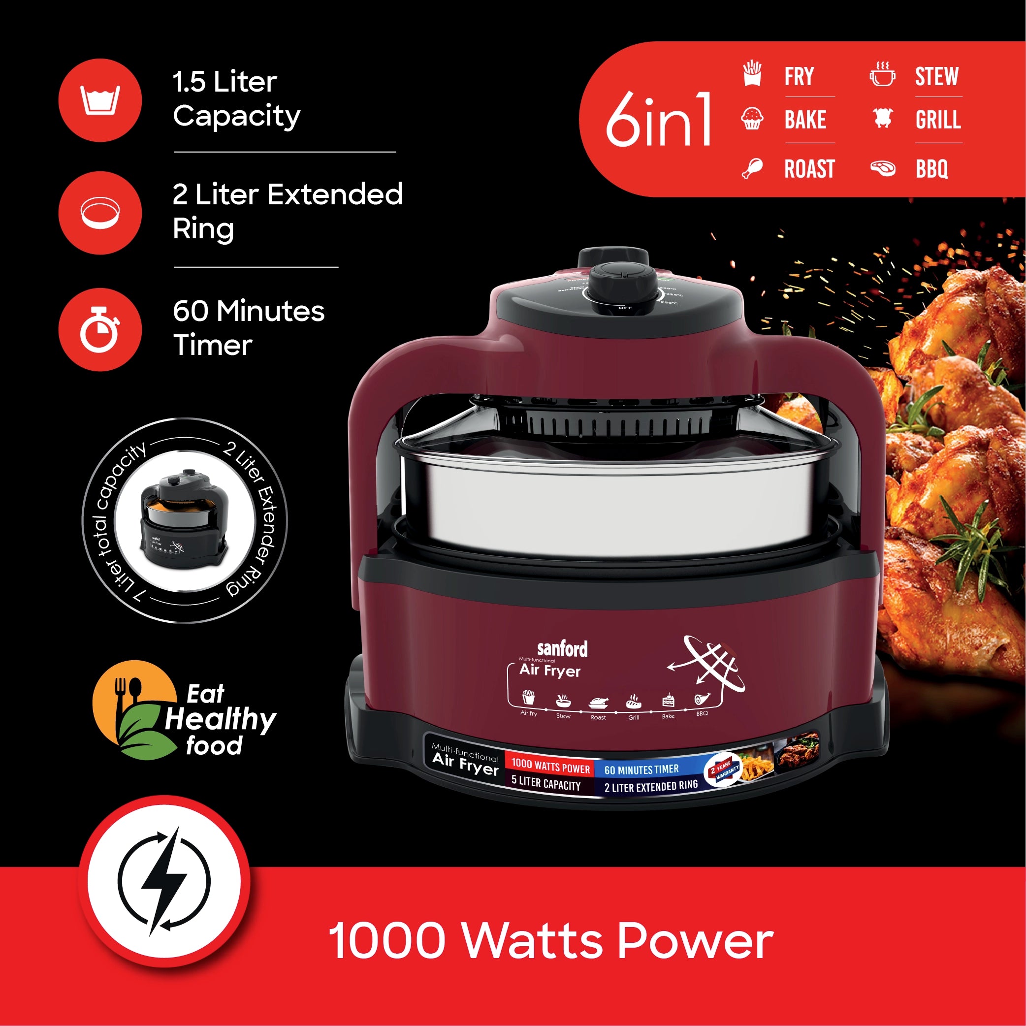 air fryer 7L triple heat cooking 1000W sanford 3
