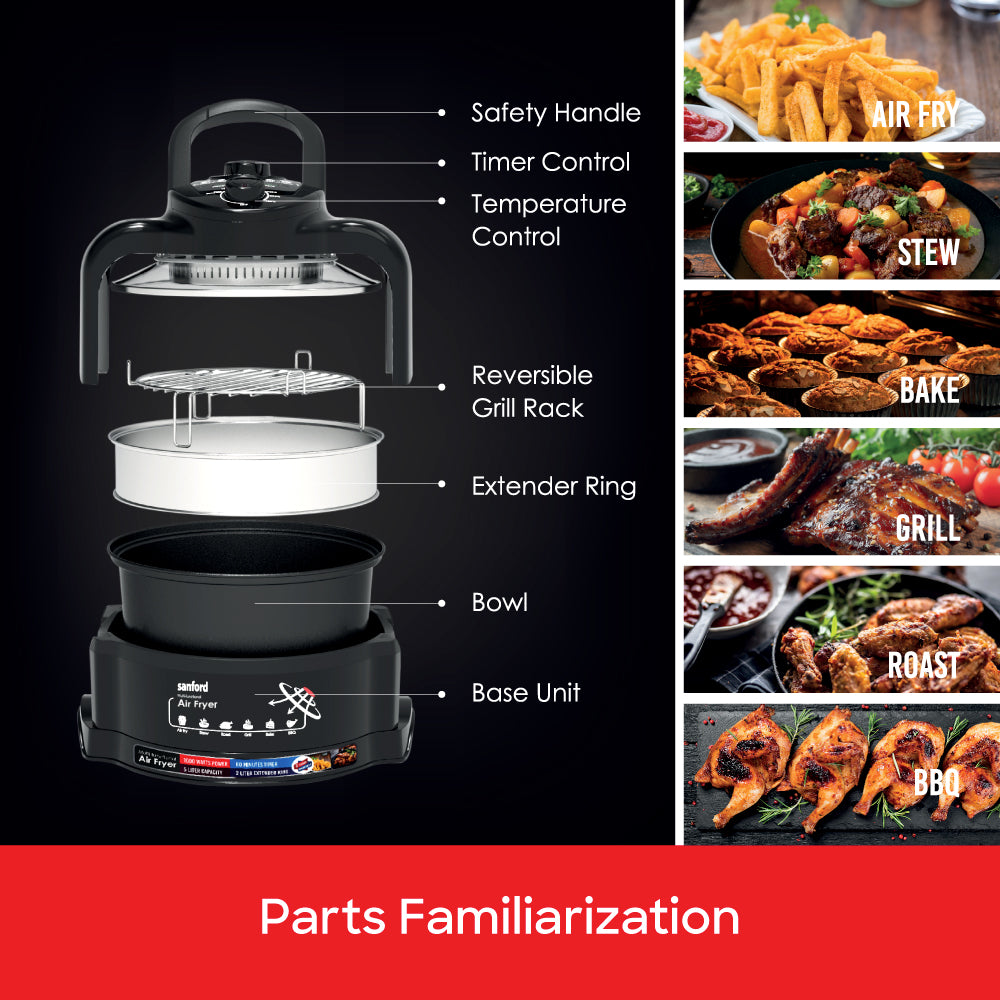 Sanford 1000W Multi-Functional Air Fryer with Triple Heat Cooking | SF2458AF BS-D - buysanford