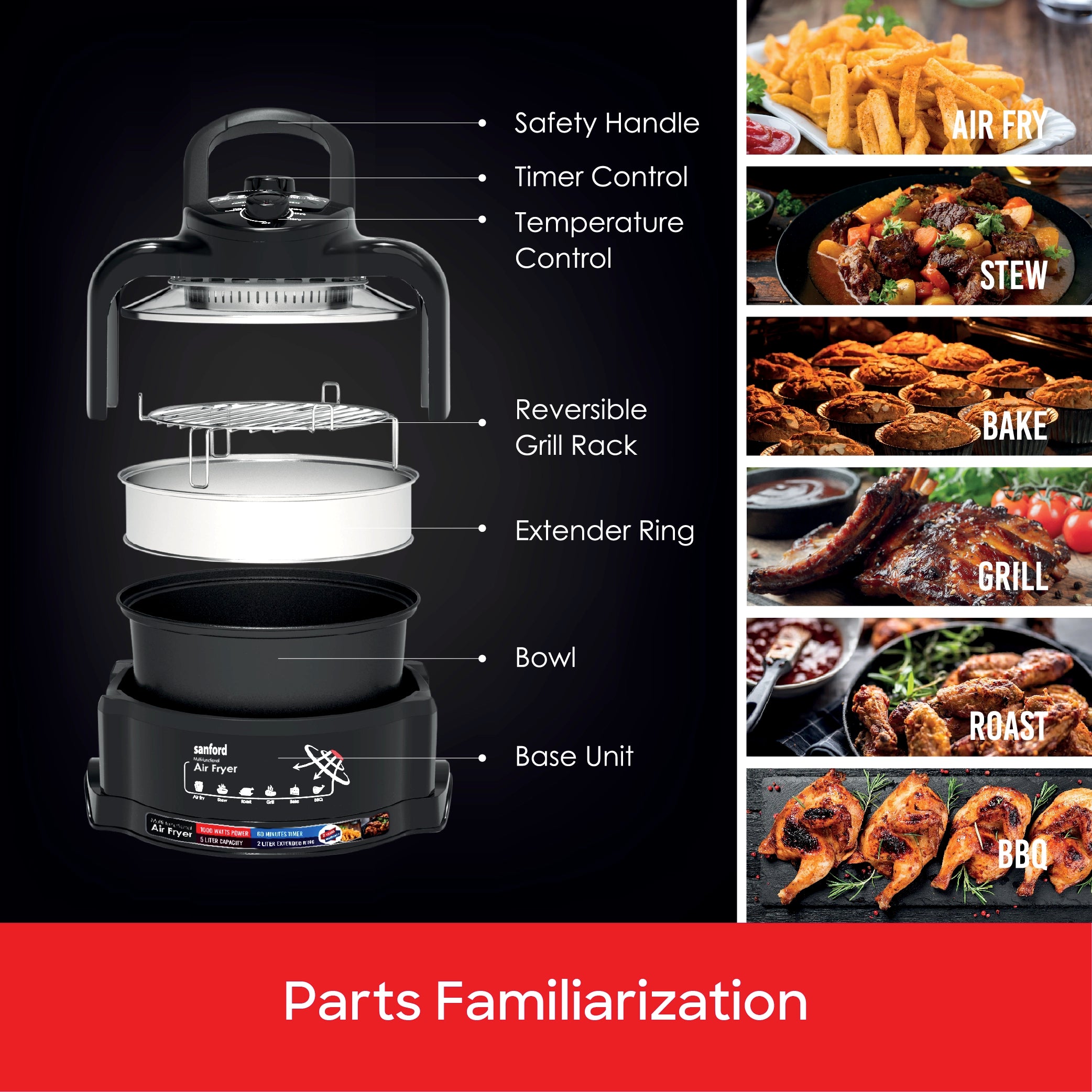 air fryer 7L triple heat cooking 1000W sanford 4