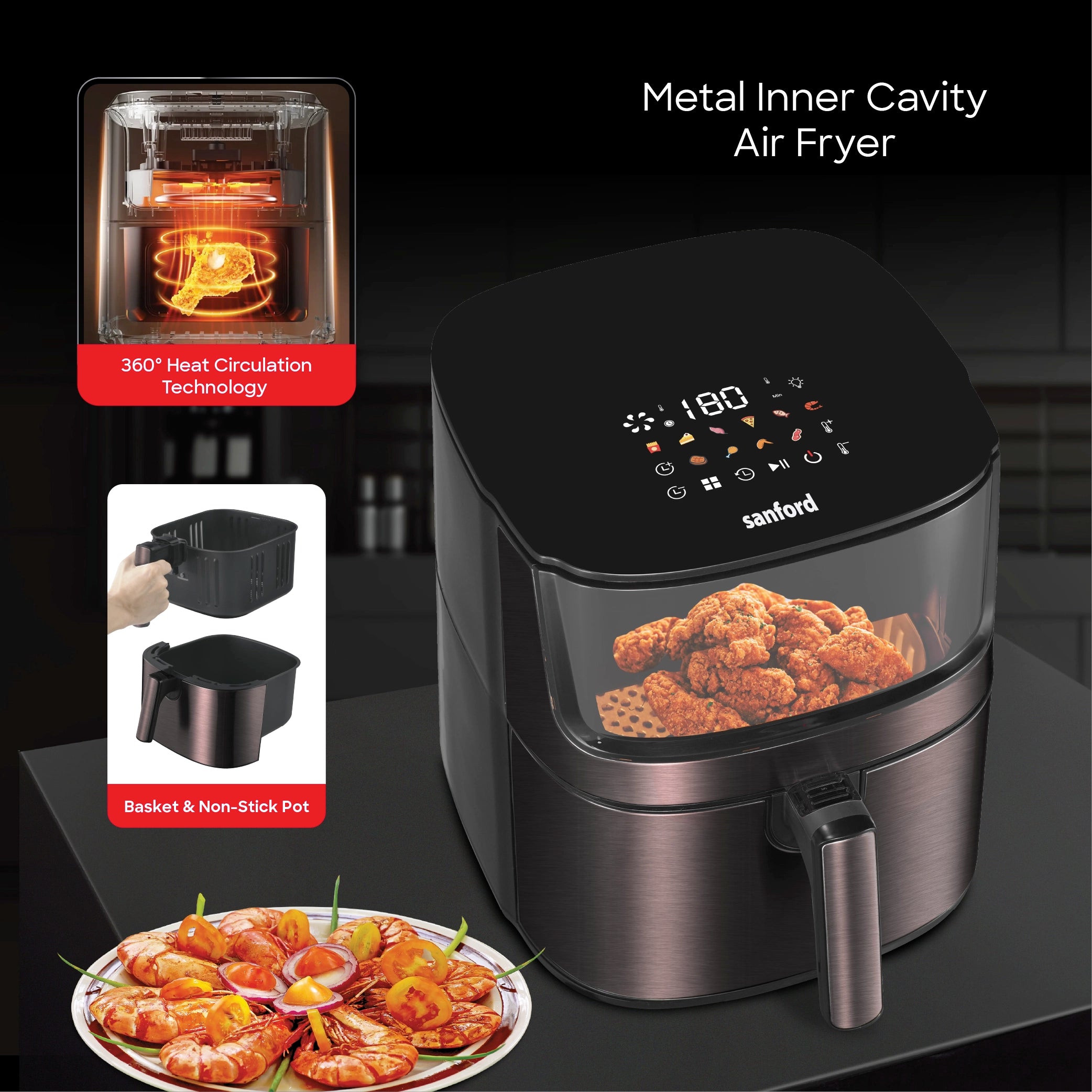 7L air fryer triple heat cooking 1000W sanford 6