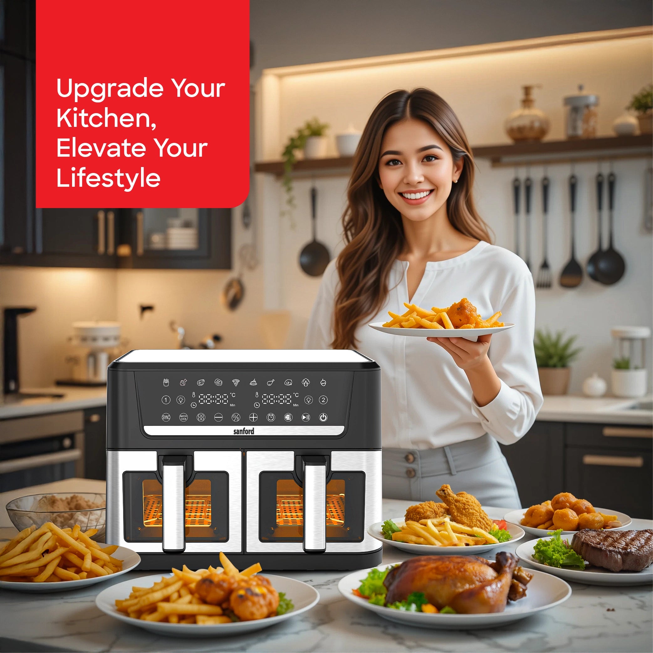 12L air fryer dual zone cooking 10 preset menus digital control sanford 2