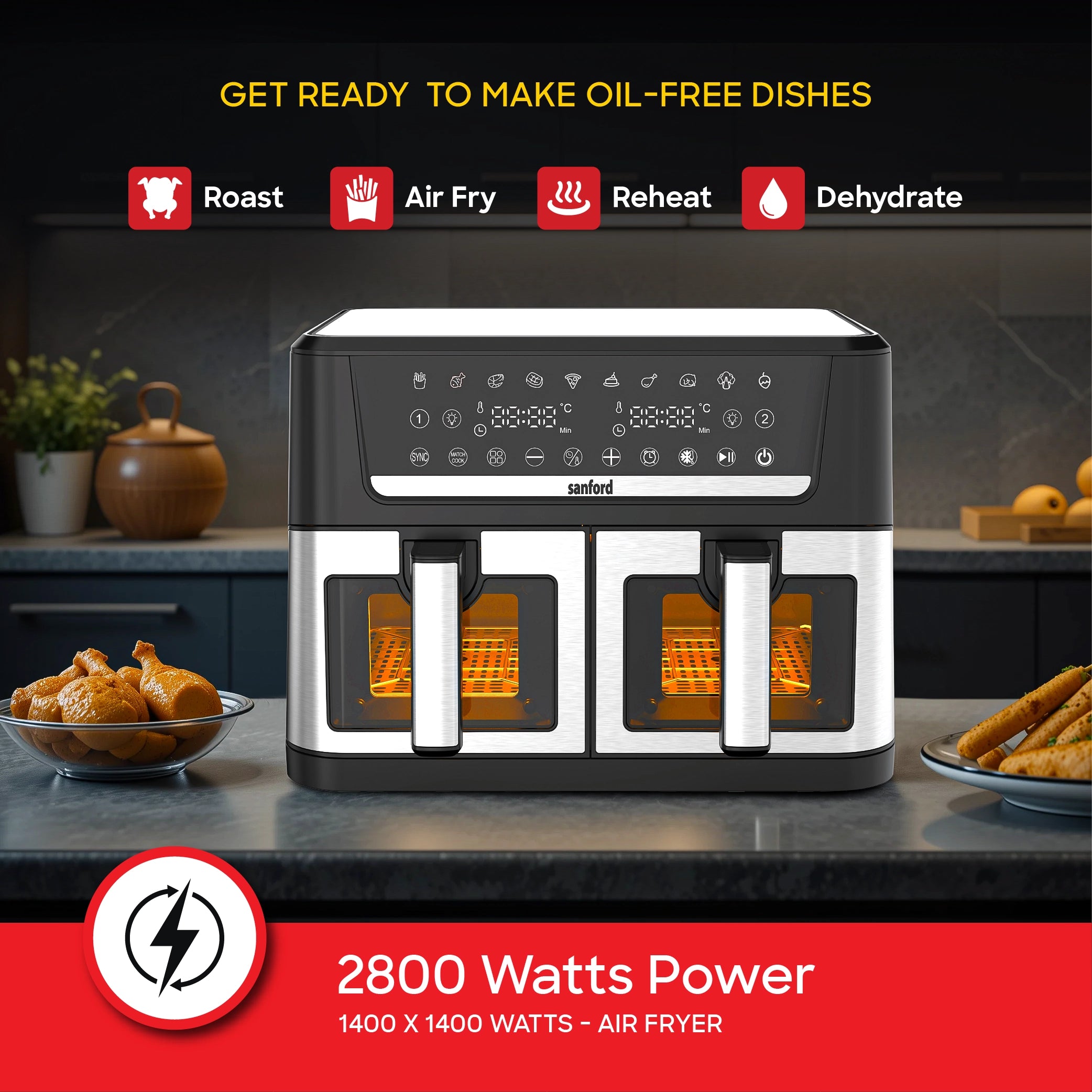 12L air fryer dual zone cooking 10 preset menus digital control sanford 4