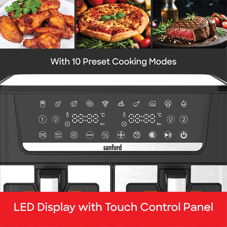 12L air fryer dual zone cooking 10 preset menus digital control sanford 5