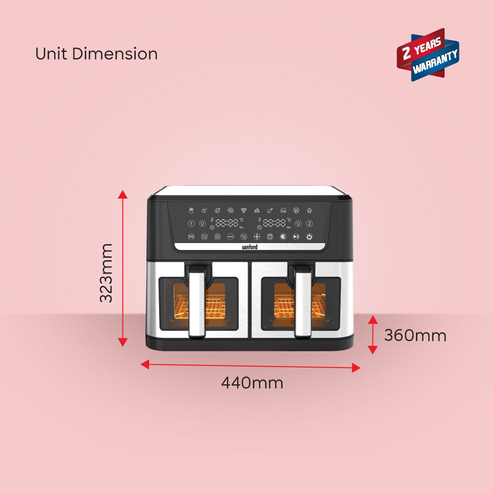 Sanford 12L Digital Air Fryer with Dual Zone Cooking and 10 Preset Menus | SF2459AF - buysanford