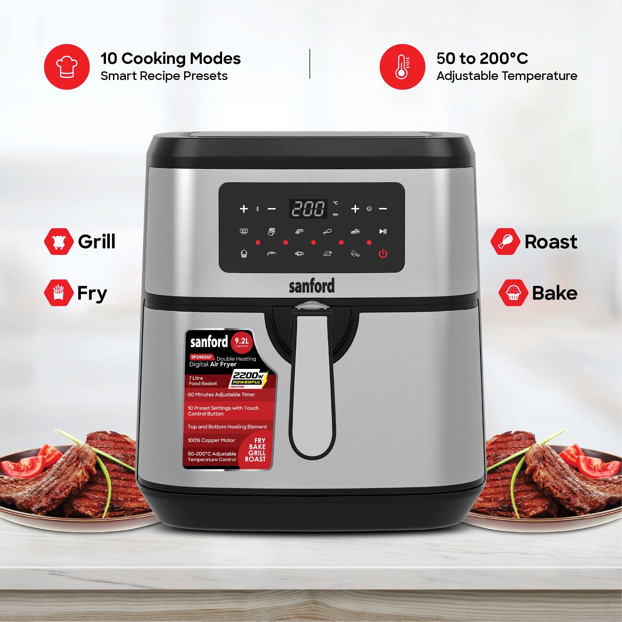 10L air fryer digital touch display 10 preset menus sanford 3