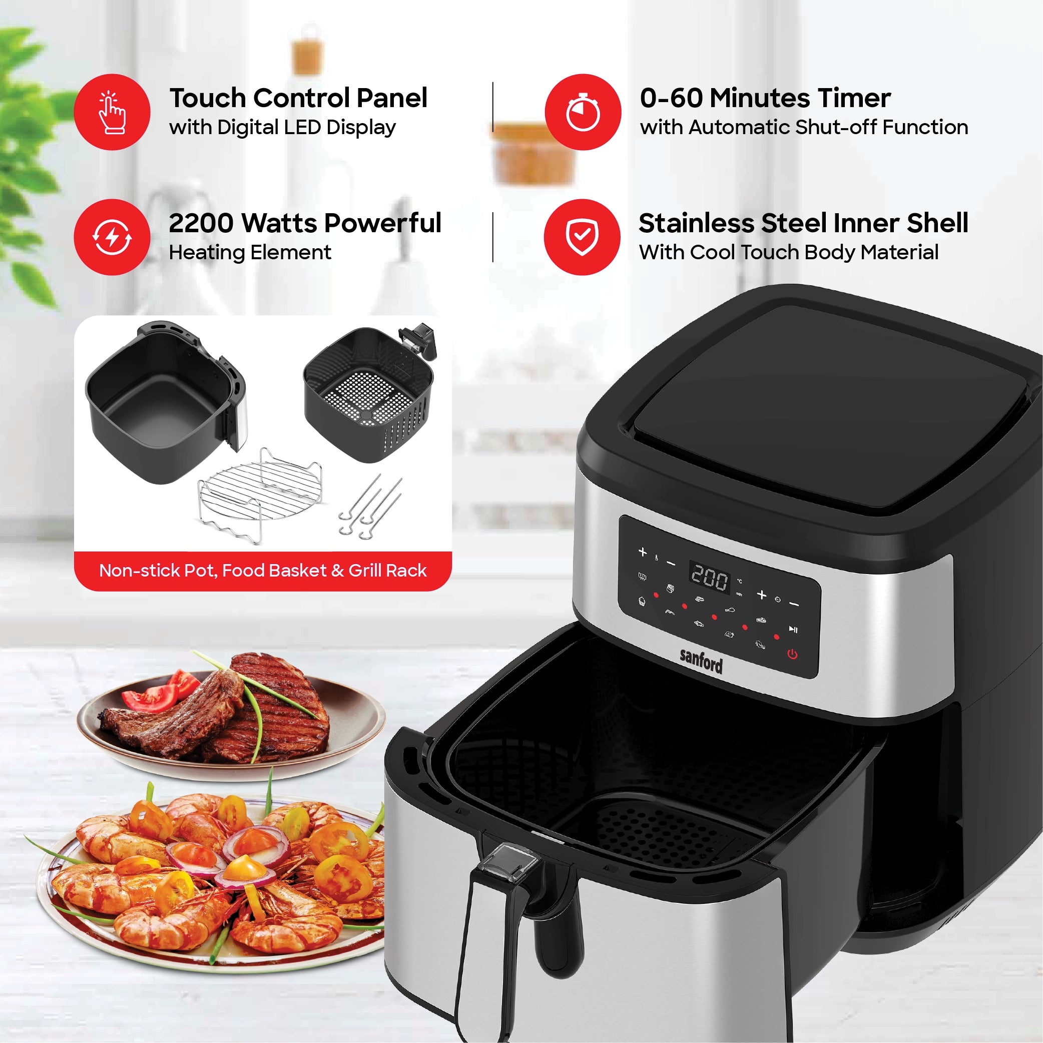 10L air fryer digital touch display 10 preset menus sanford 4
