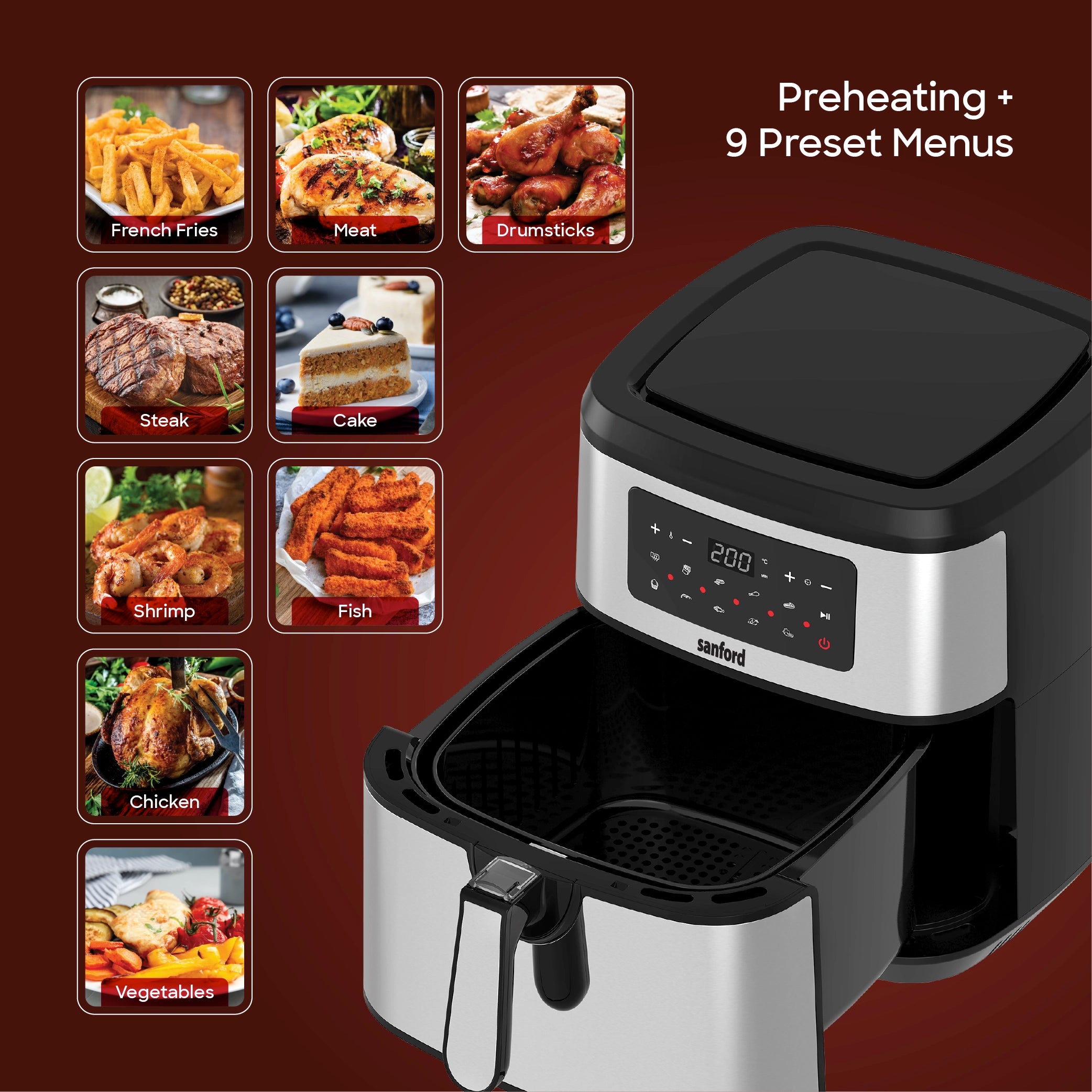 10L air fryer digital touch display 10 preset menus sanford 6