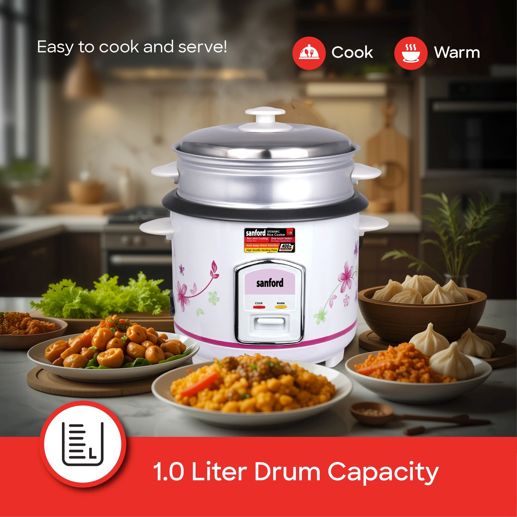 electric rice cooker 1.0L with steamer sanford 4
