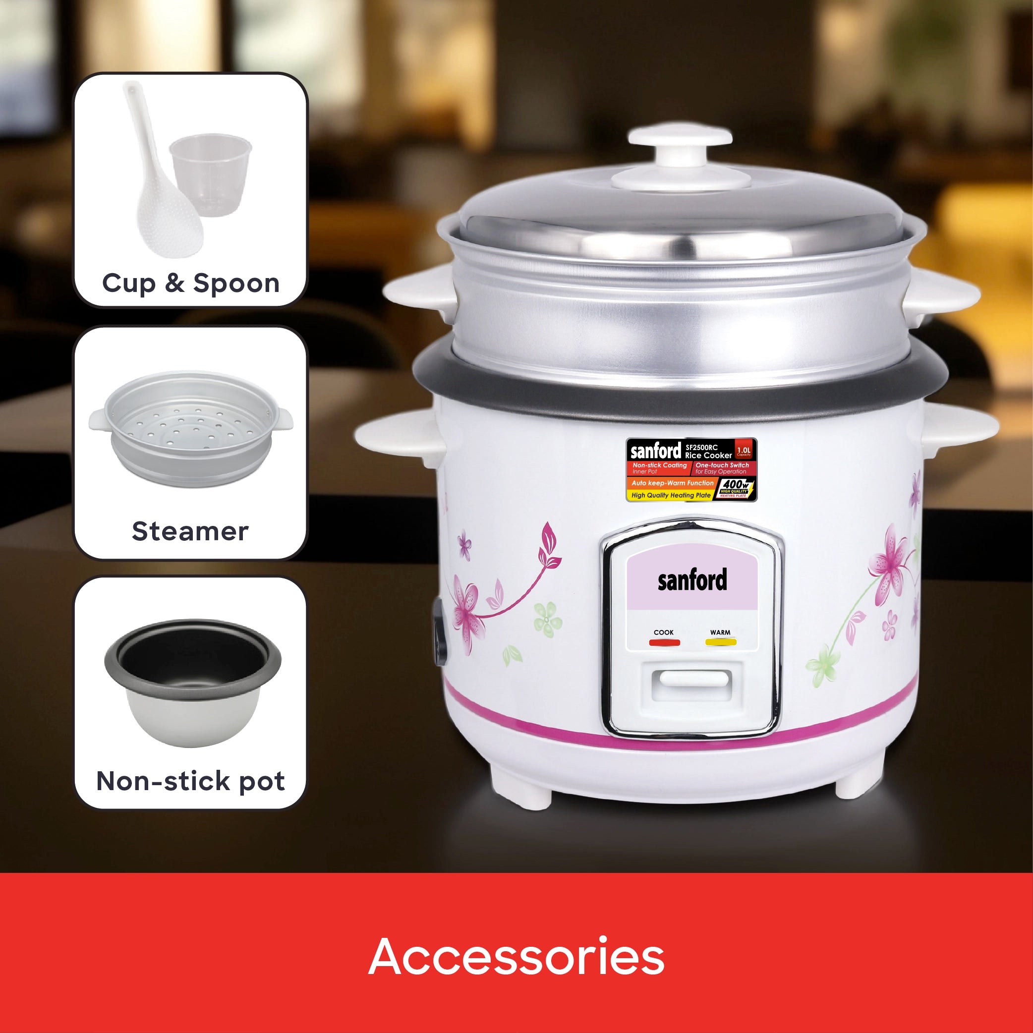 electric rice cooker 1.0L with steamer sanford 5
