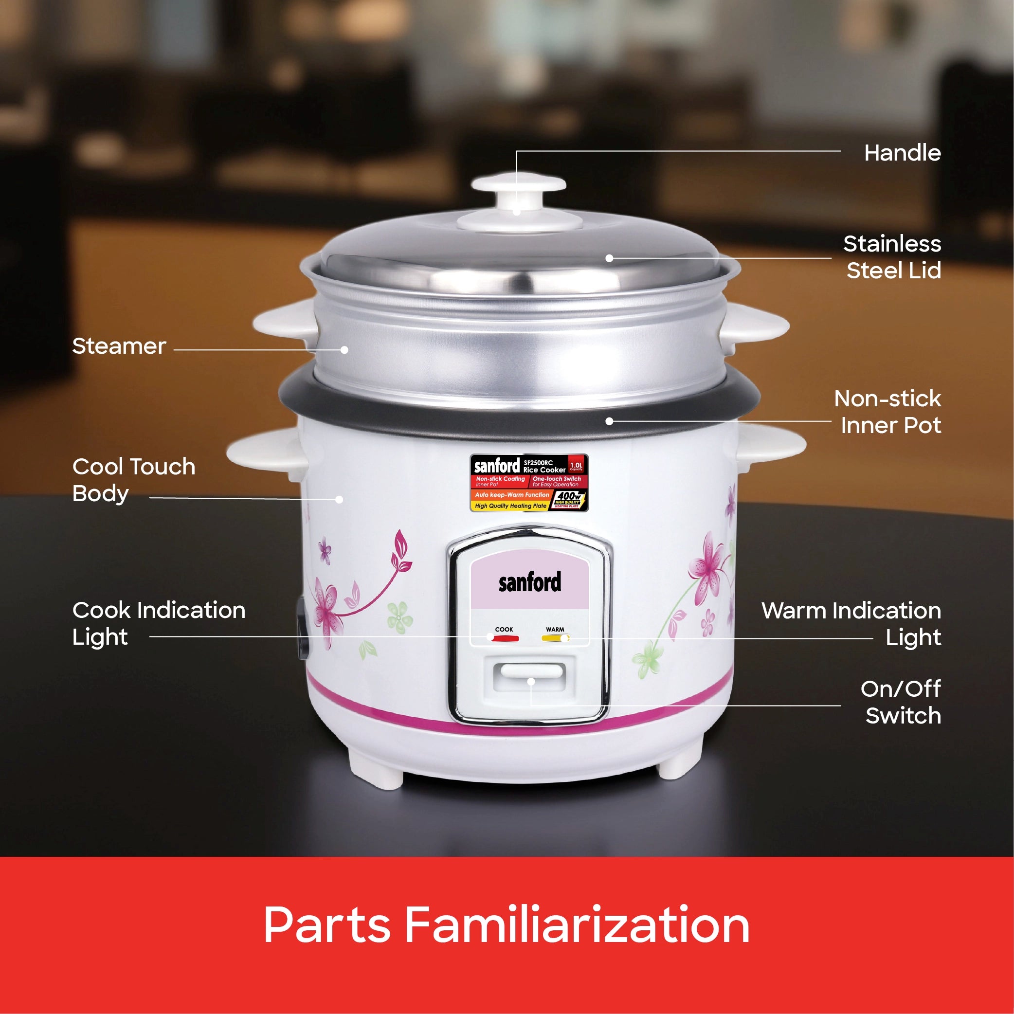 electric rice cooker 1.0L with steamer sanford 7