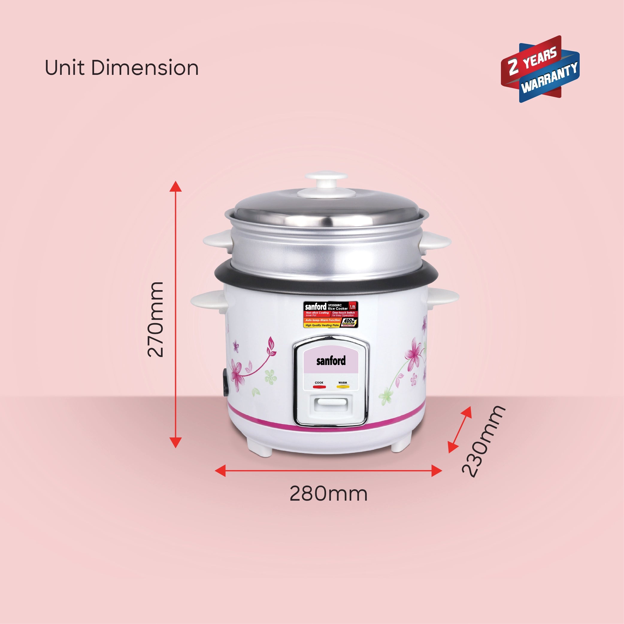 electric rice cooker 1.0L with steamer sanford 8