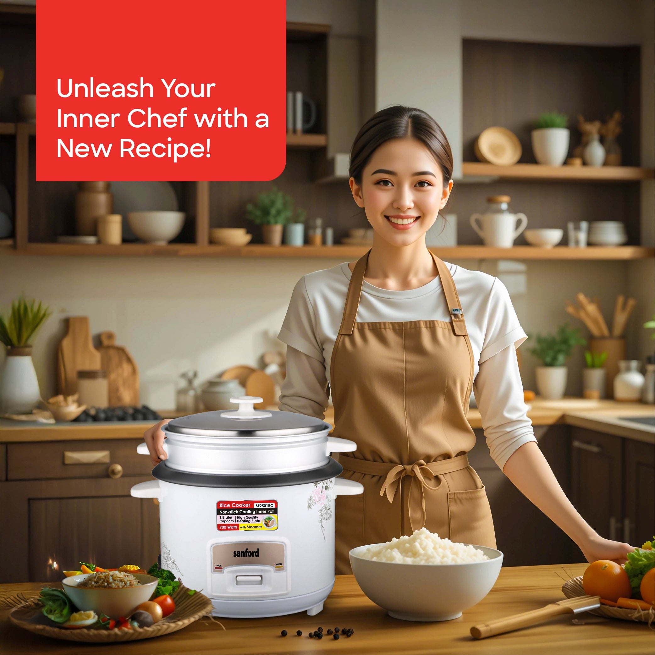 1.8L electric rice cooker 700W steamer keep warm function sanford 2