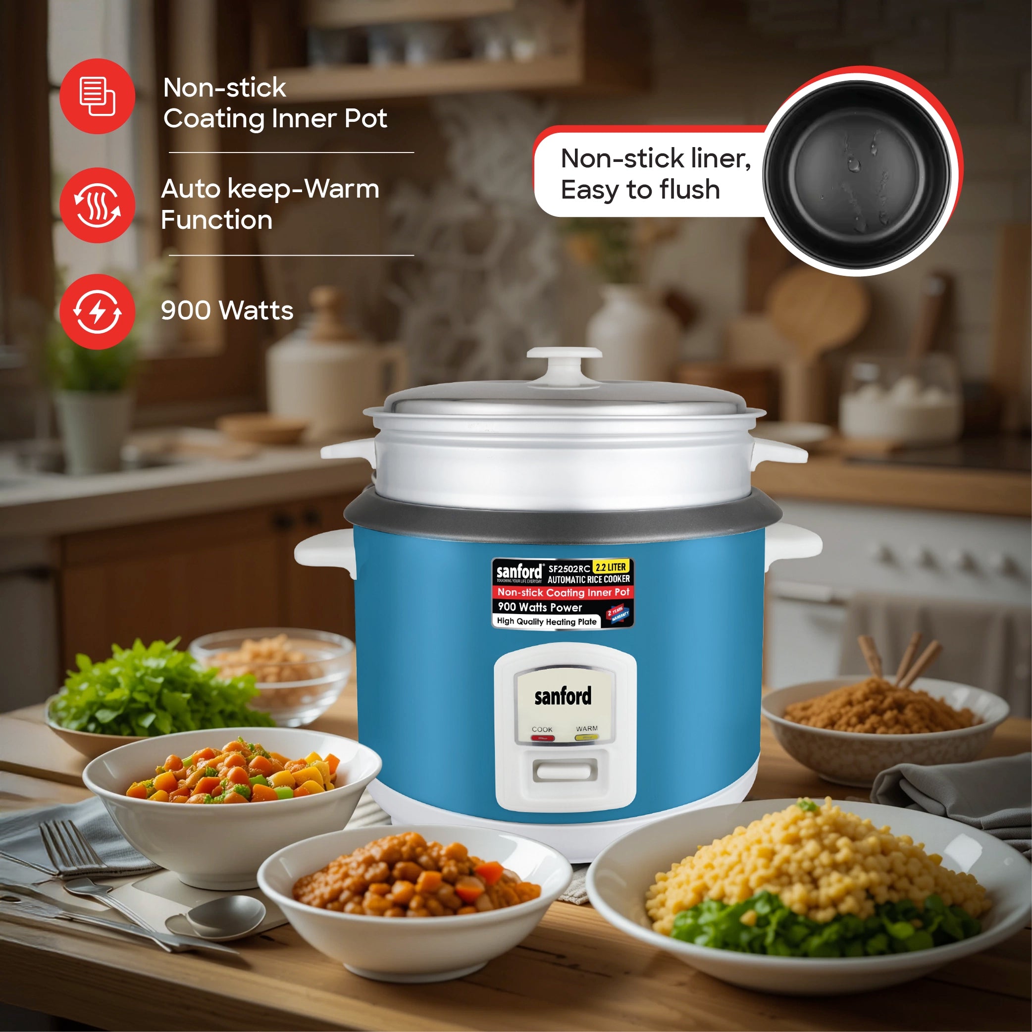2.2L electric rice cooker with steamer sanford 3