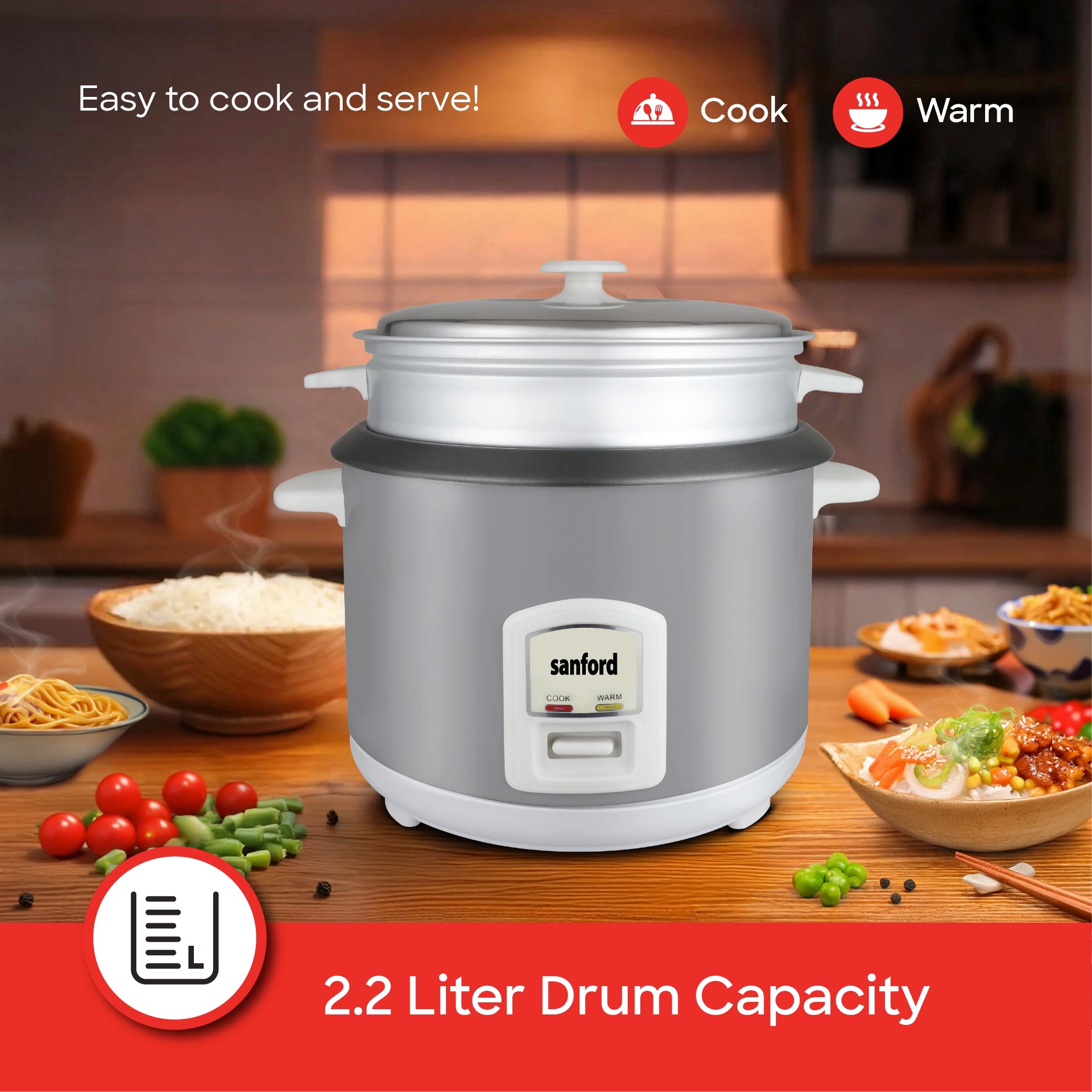 2.2L electric rice cooker with steamer sanford 4