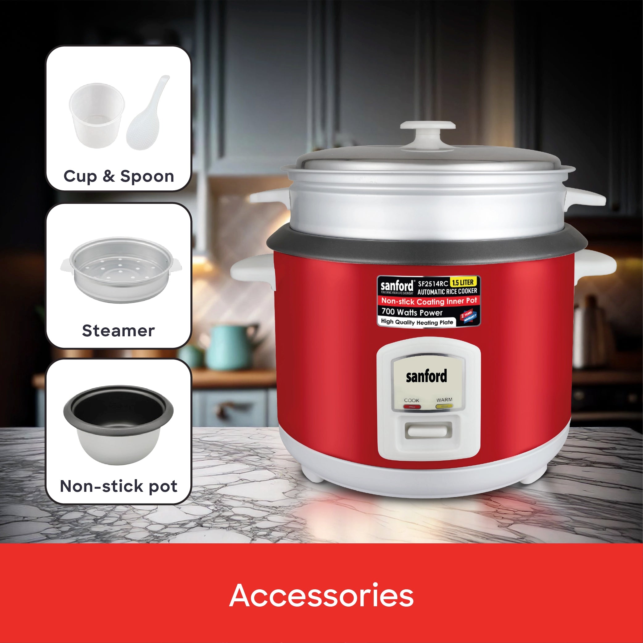2.2L electric rice cooker with steamer sanford 5