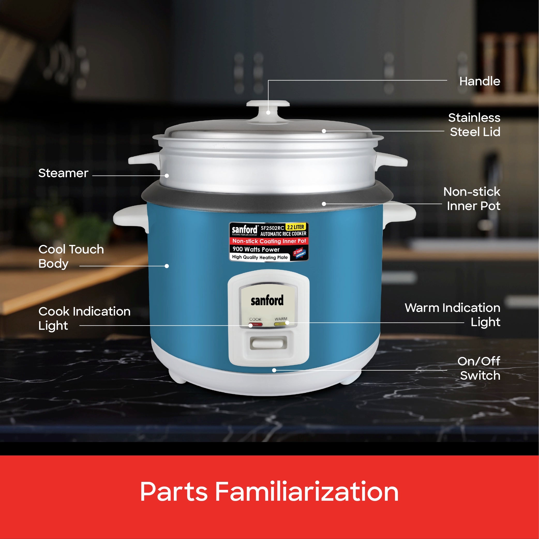 2.2L electric rice cooker with steamer sanford 7