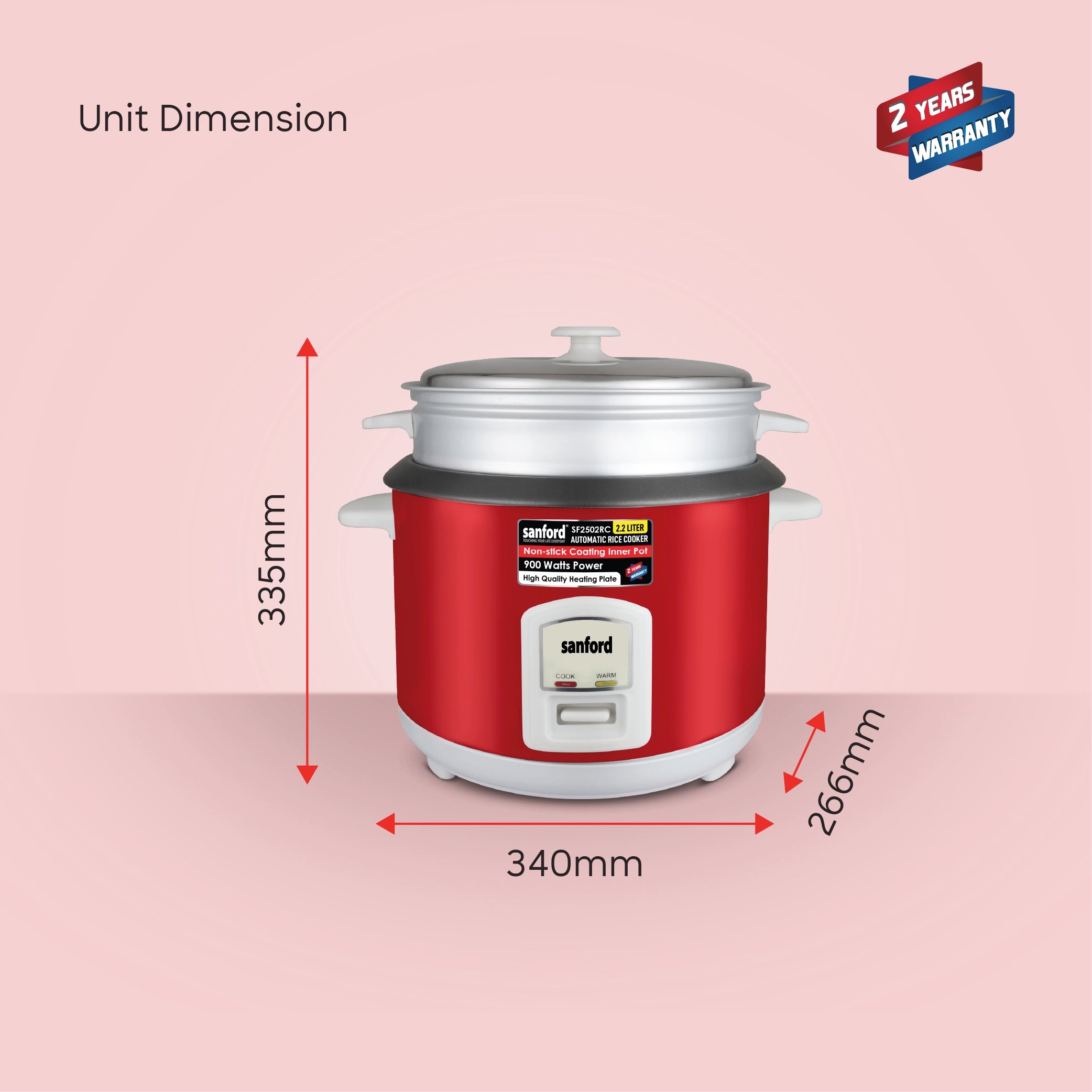 2.2L electric rice cooker with steamer sanford 9