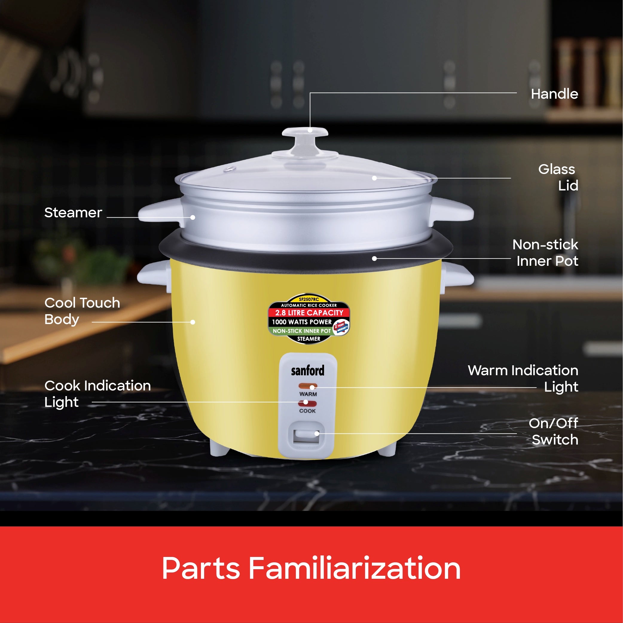 2.8L electric rice cooker with steamer sanford 8