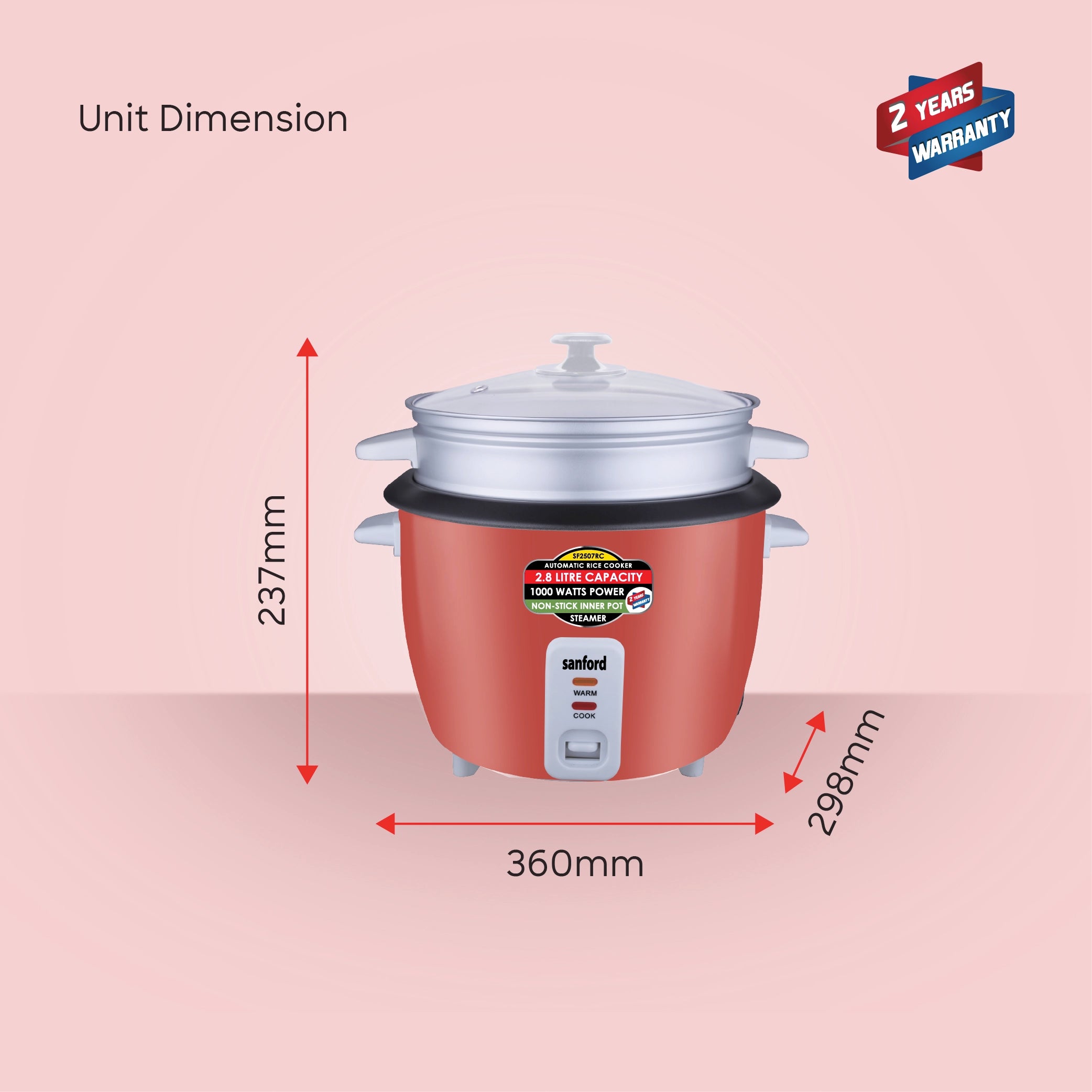 2.8L electric rice cooker with steamer sanford 9