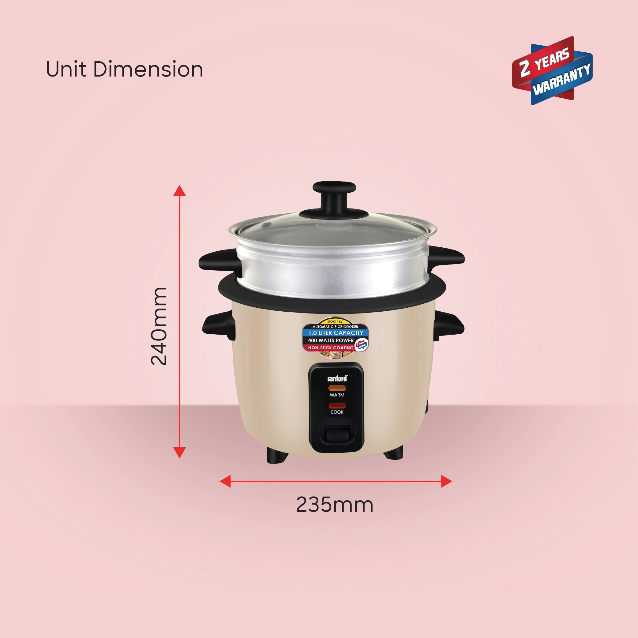 1.0L electric rice cooker with steame sanford 9