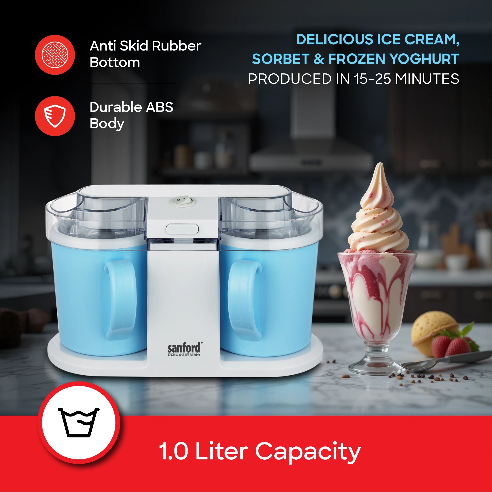 1L ice cream maker dual quick freeze cups sanford 3
