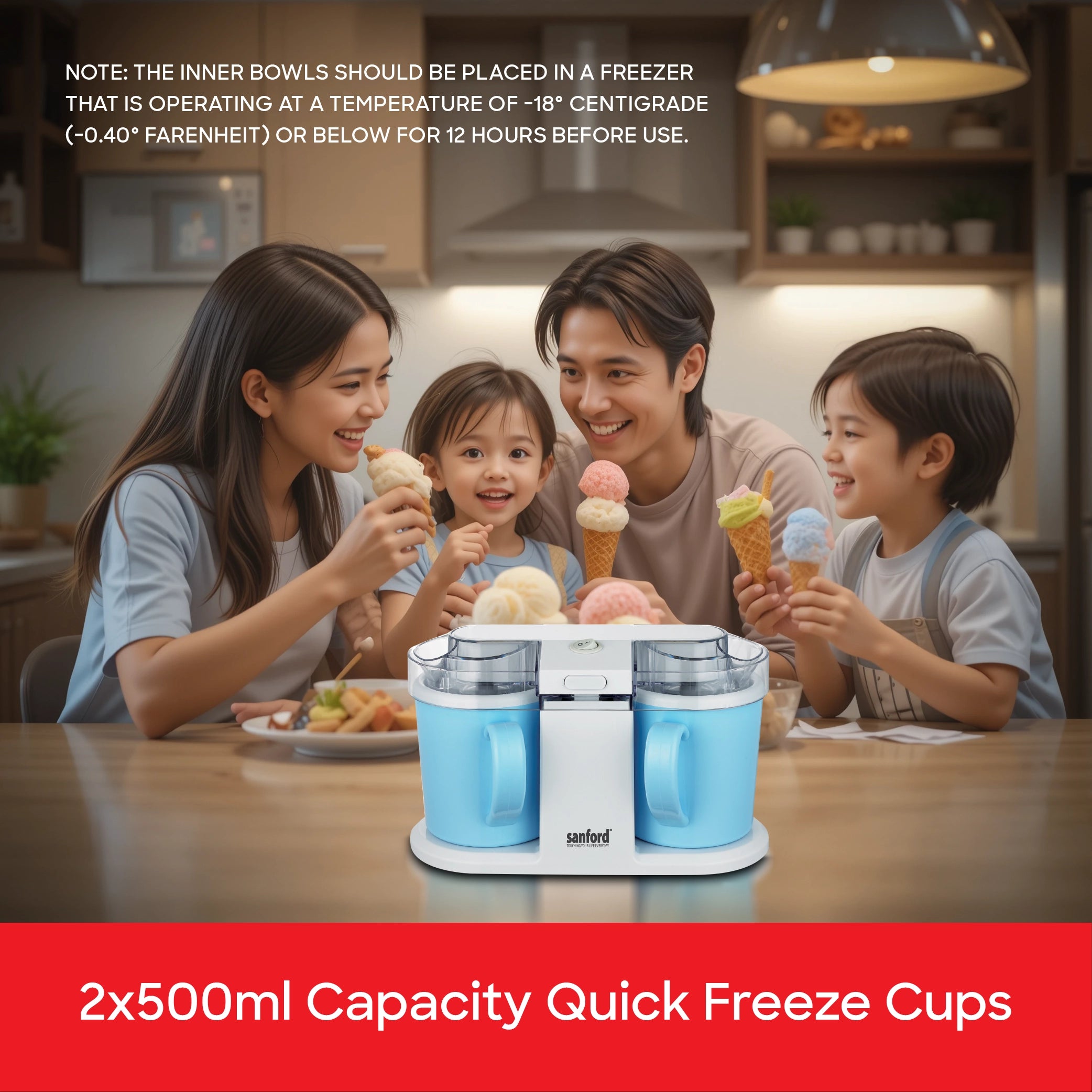 1L ice cream maker dual quick freeze cups sanford 5