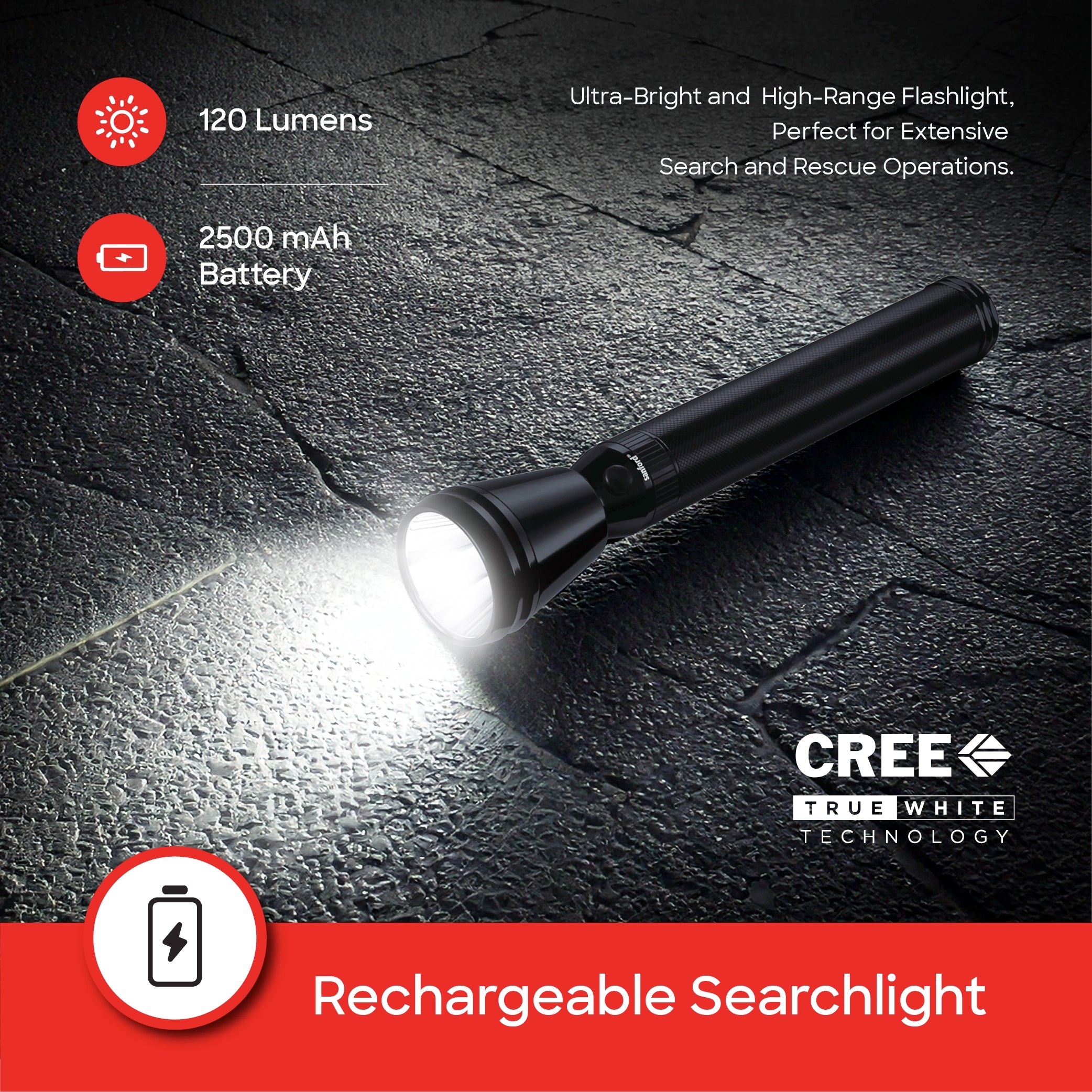 LED flashlight 5W 1000m range 2 hour runtime sanford 3