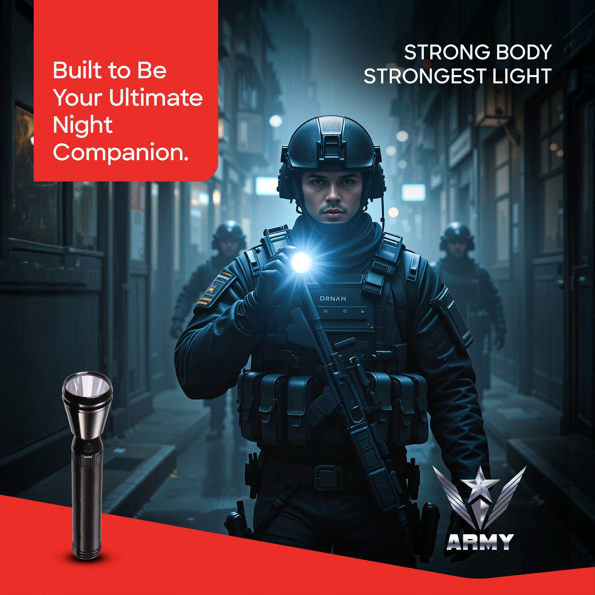 Sanford Army Series 5W LED Flashlight with 1800 Meter Range and 6 Hour Runtime | SF2640SL - buysanford