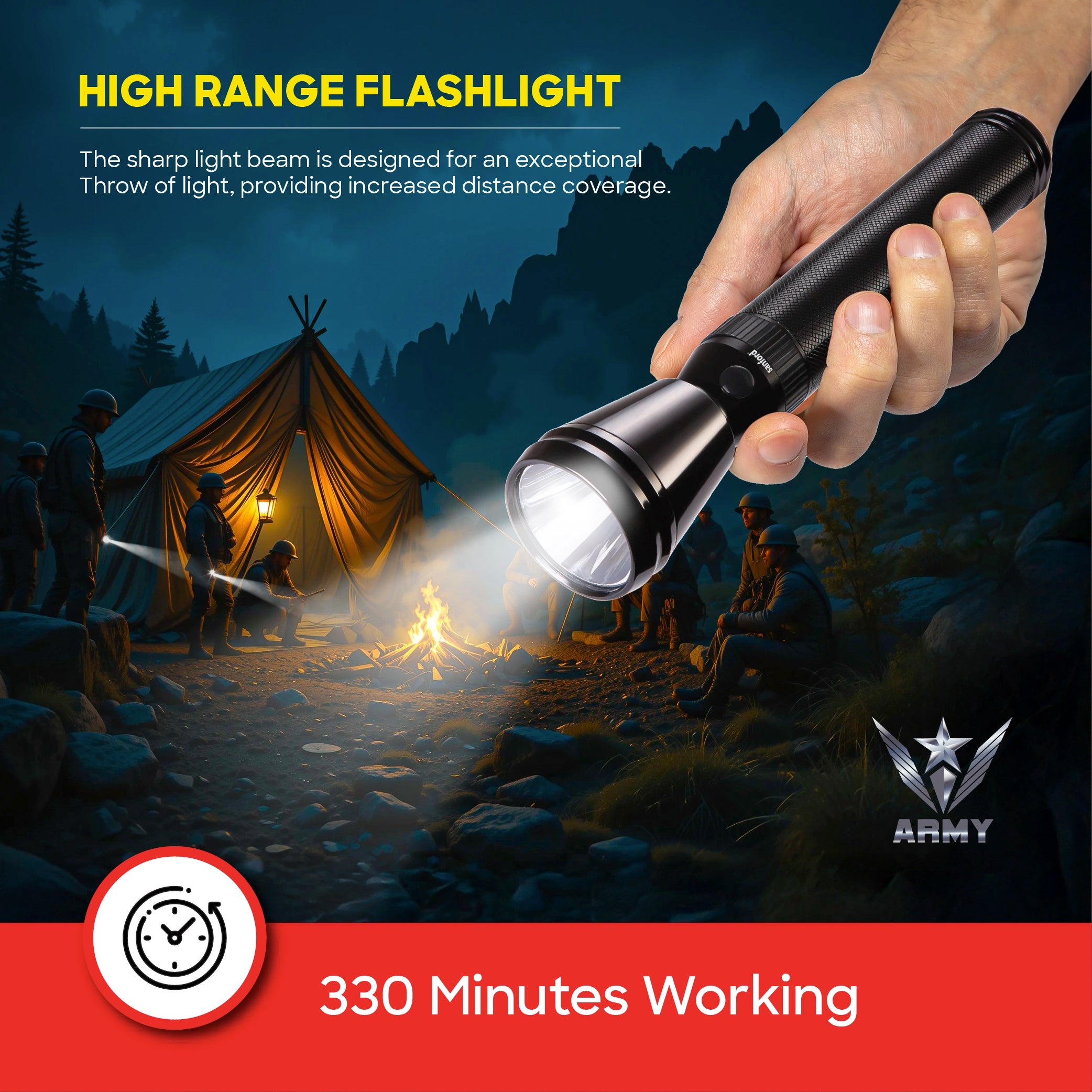 Sanford Army Series 5W LED Flashlight with 1800 Meter Range and 6 Hour Runtime | SF2640SL - buysanford