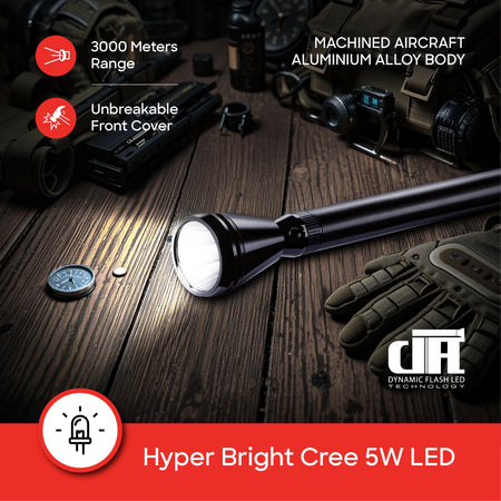 Sanford Army Series 3W LED Flashlight with 2100 Meter Range and 7 Hour Runtime | SF2641SL - buysanford