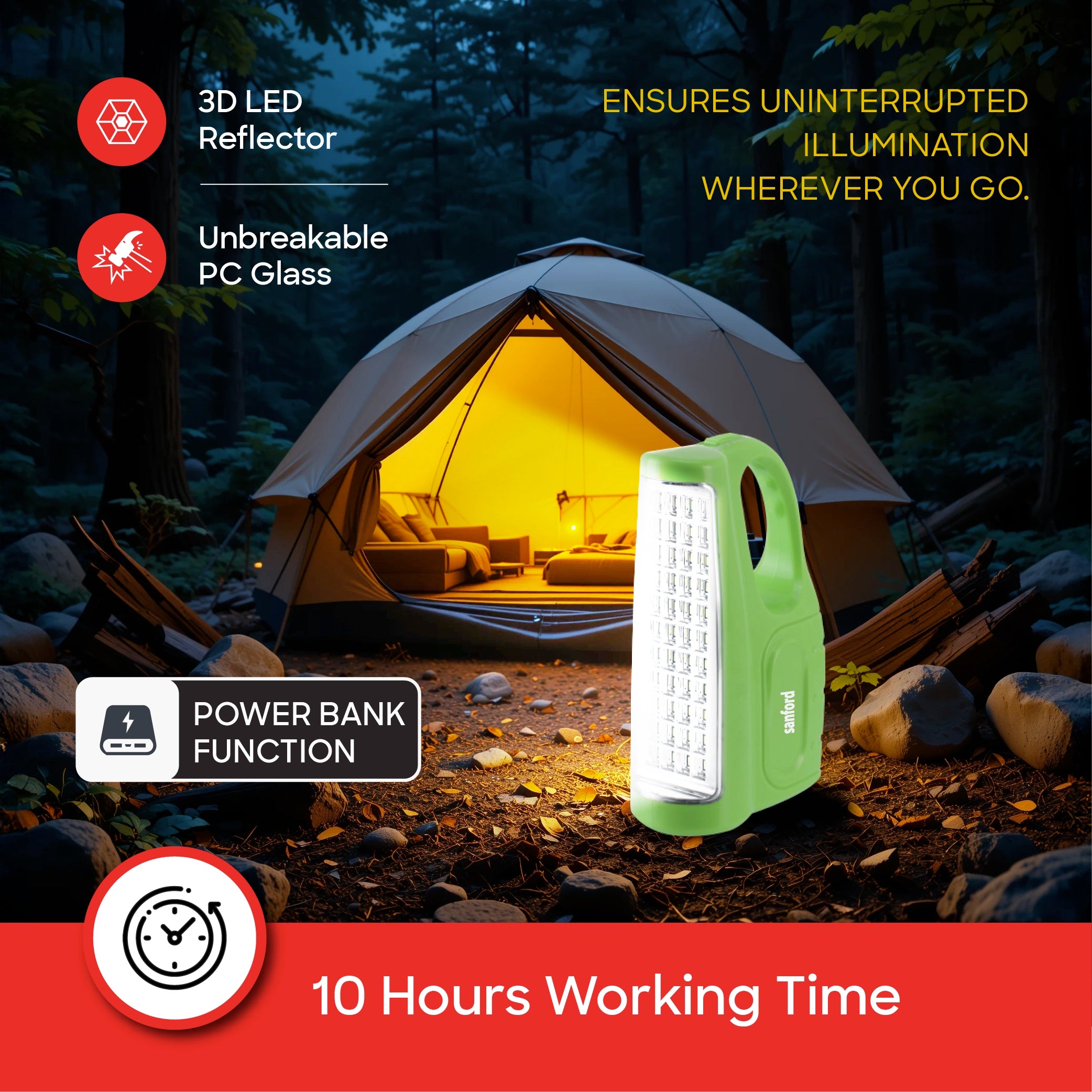 rechargeable lantern 44 leds 10 hour runtime emergency light sanford 4