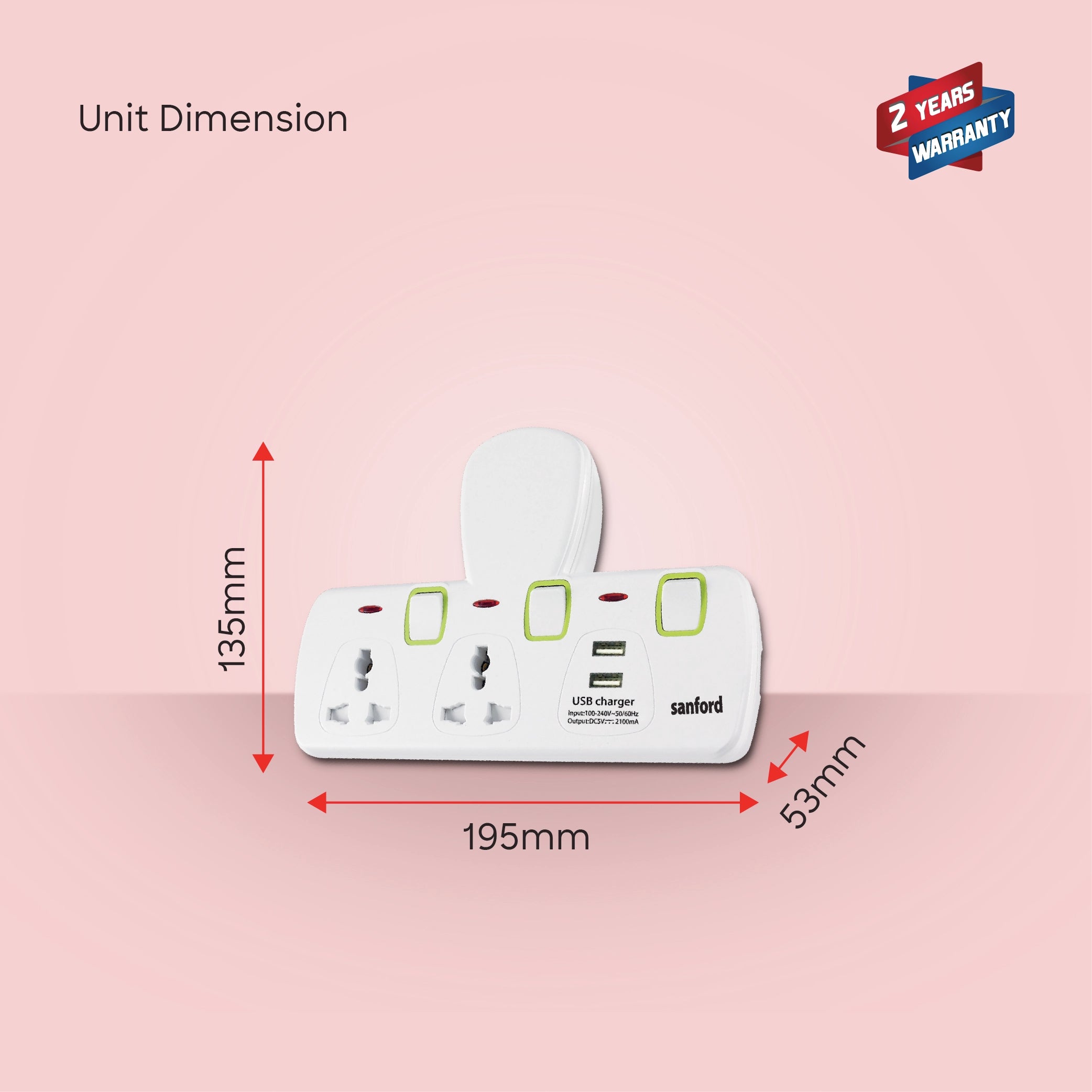 2 way multi plug adaptor USB 13A fuse 3250W power adapter sanford 6