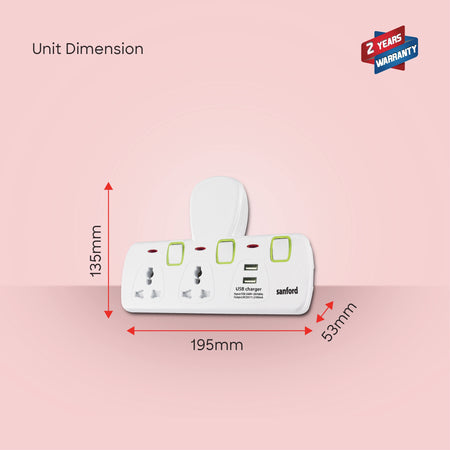 2 way multi plug adaptor USB 13A fuse 3250W power adapter sanford 6