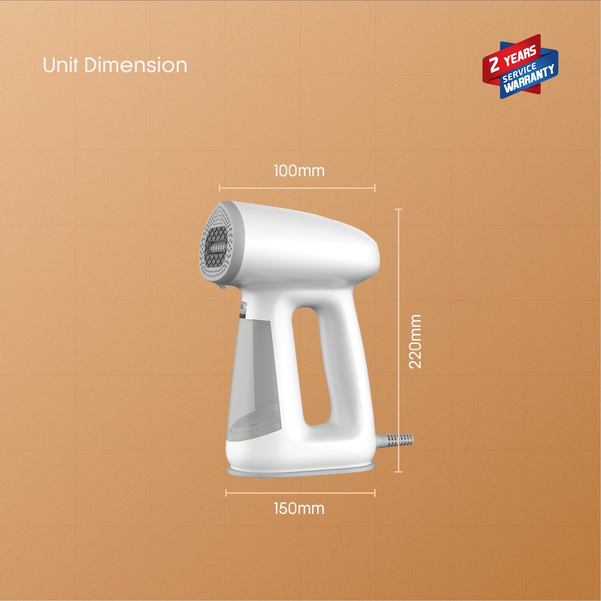 Sanford Vacuum Garment Steamer 1000W 2 in 1 Steam & Iron SF2910GS – unit dimensions showing length, height and width