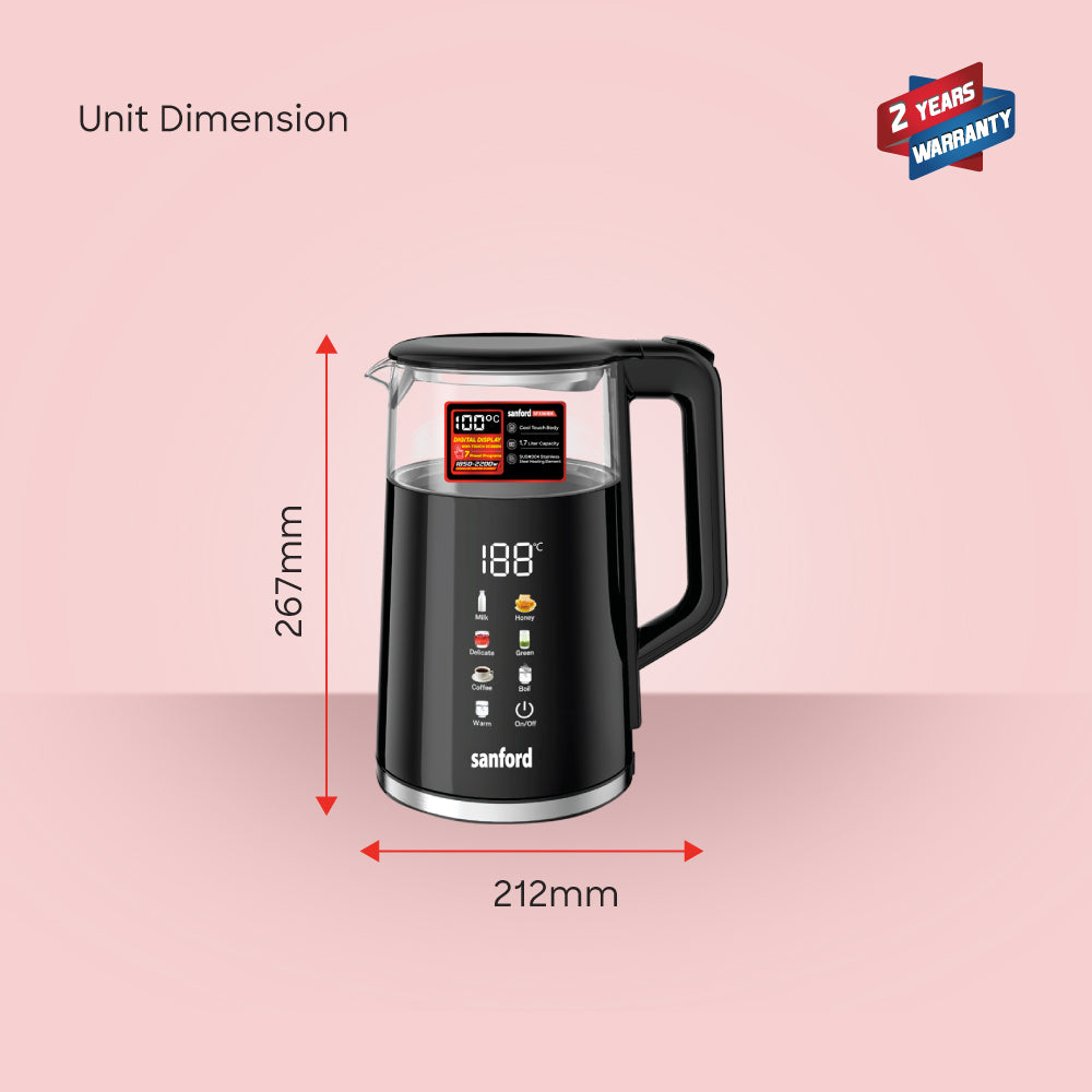 Sanford 1.7L Digital Electric Kettle with Touch Display and 7 Preset Programs | SF3361EK - buysanford