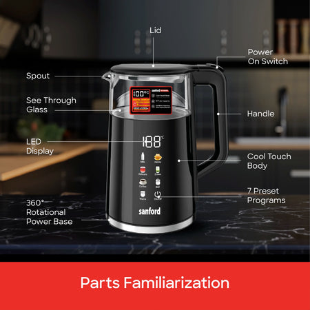 Sanford 1.7L Digital Electric Kettle – parts familiarization showing kettle components