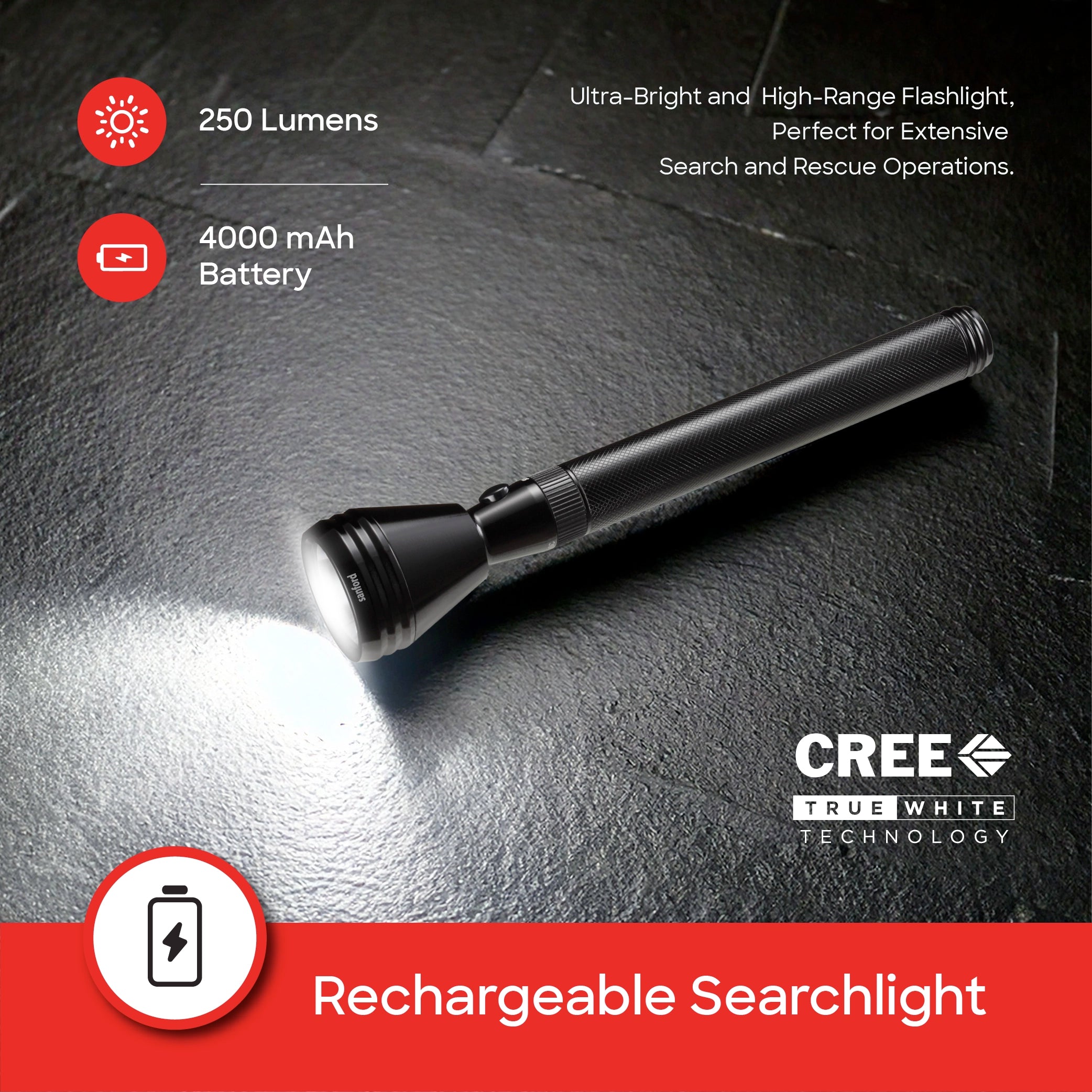 LED flashlight 5W torch 2200m range long beam sanford 3