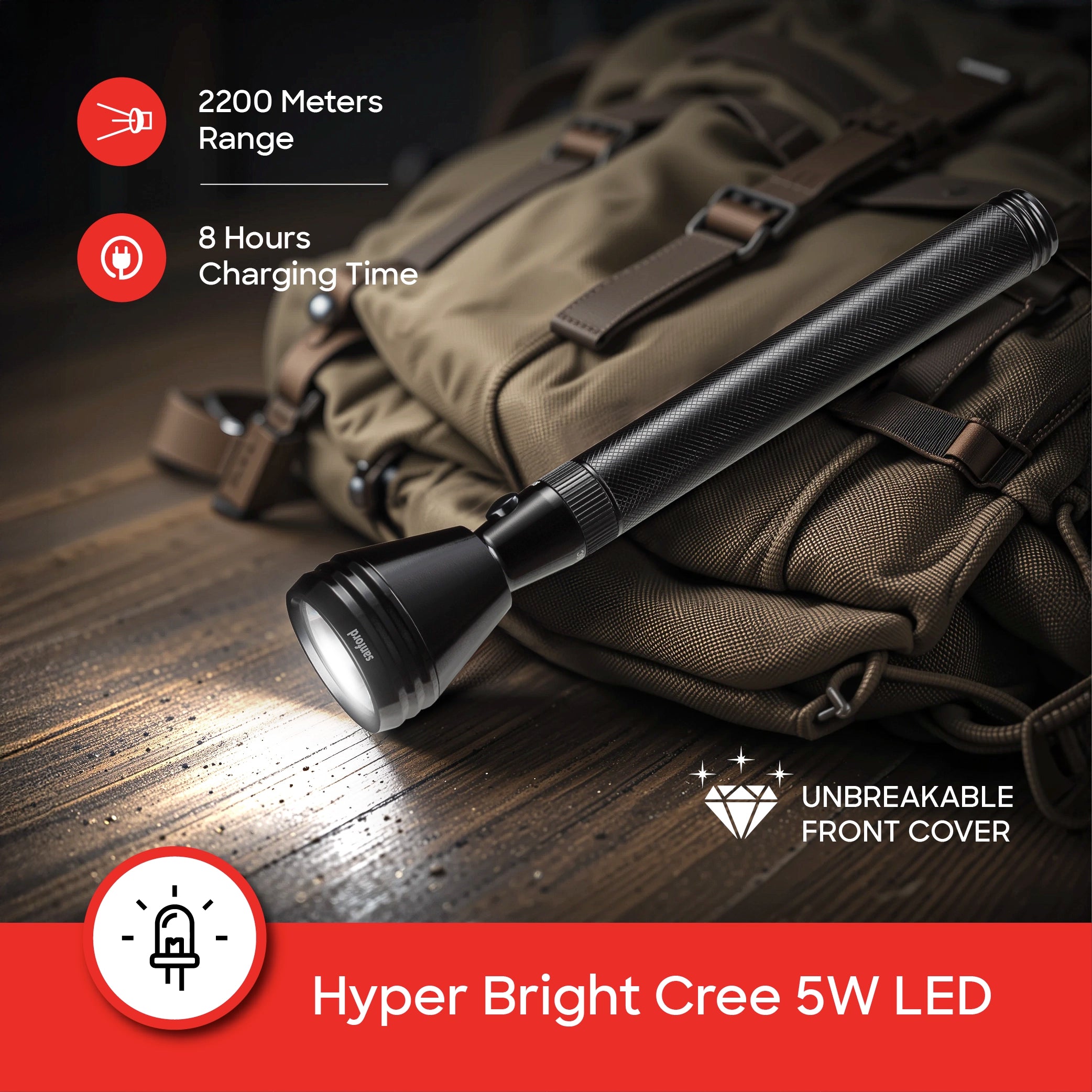 LED flashlight 5W torch 2200m range long beam sanford 4