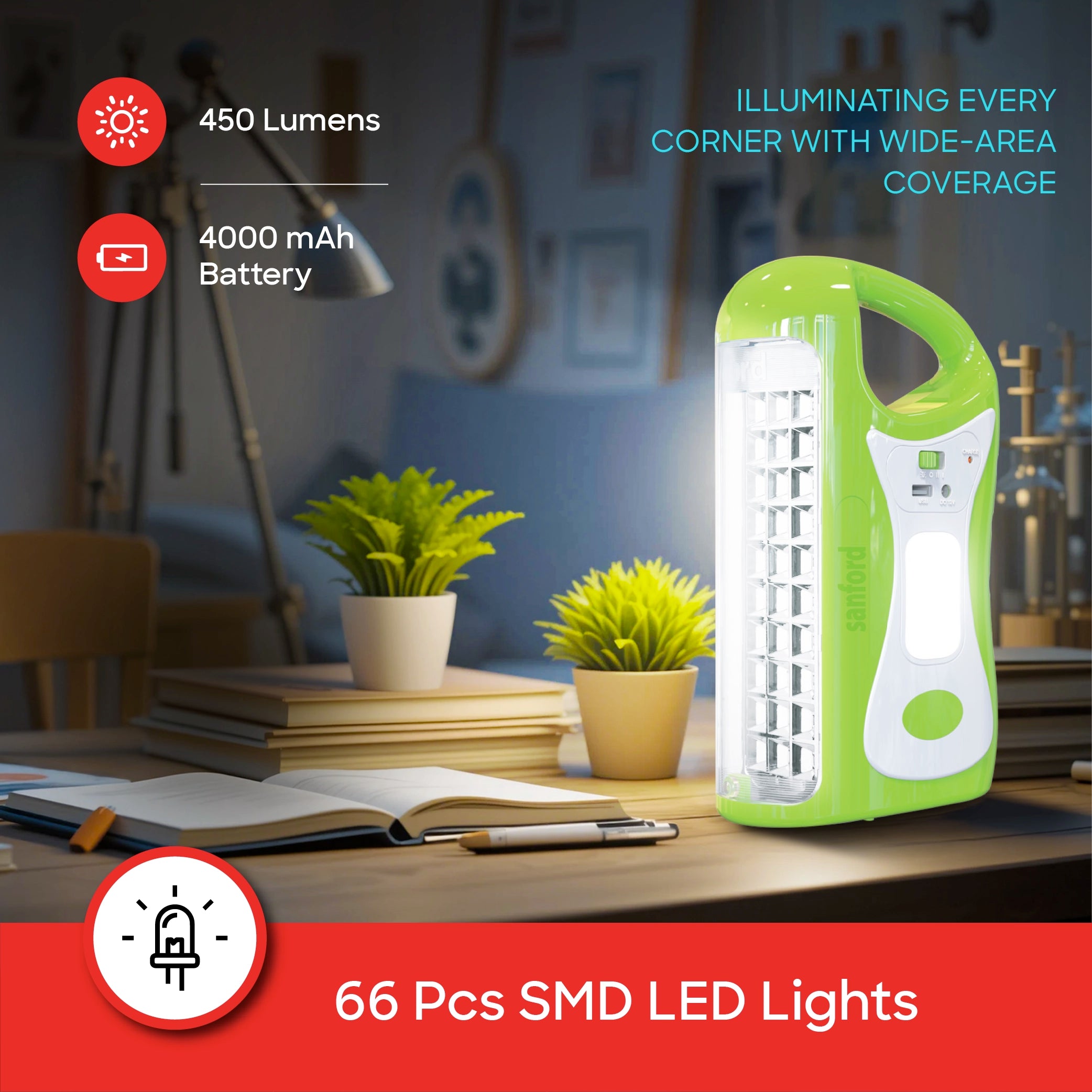 rechargeable 6W emergency led lantern with side light mode sanford 3