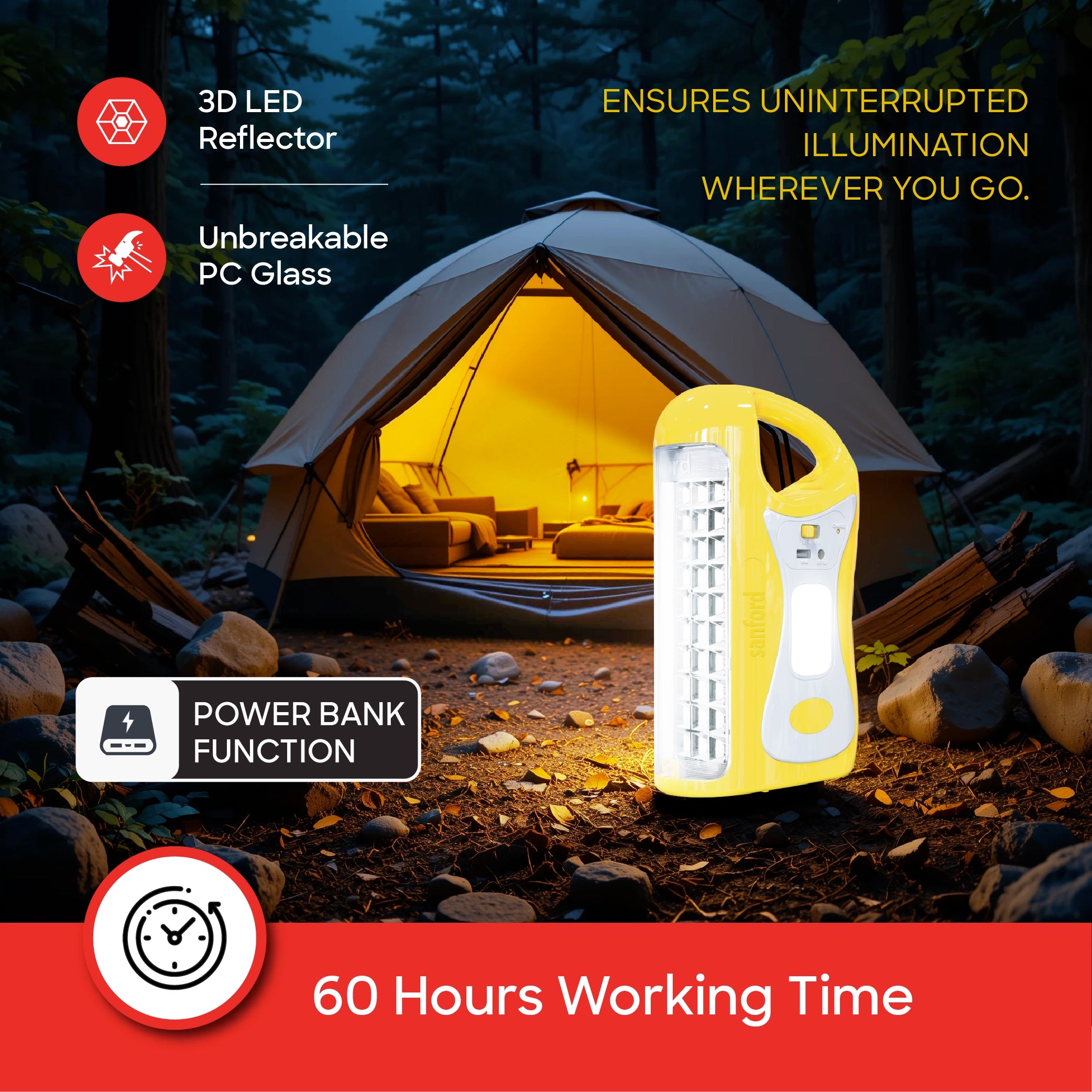 rechargeable 6W emergency led lantern with side light mode sanford 4