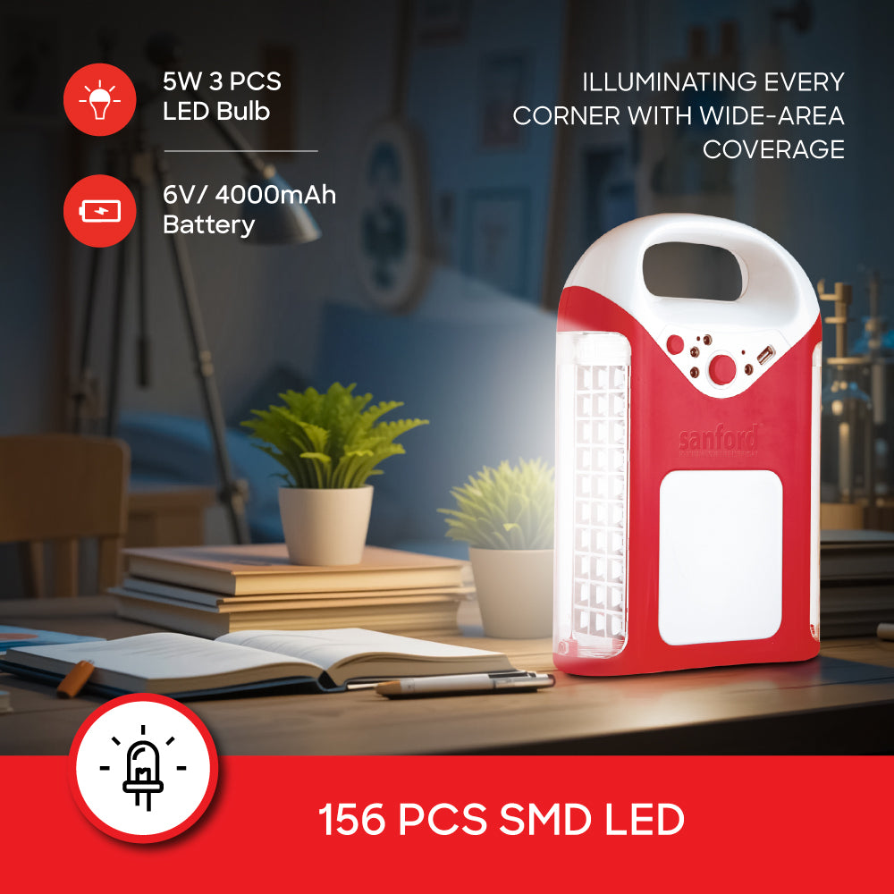 Sanford Rechargeable 6W 3 Side LED Lantern with 3pcs Bulb and 16H Runtime | SF4350SEL - buysanford