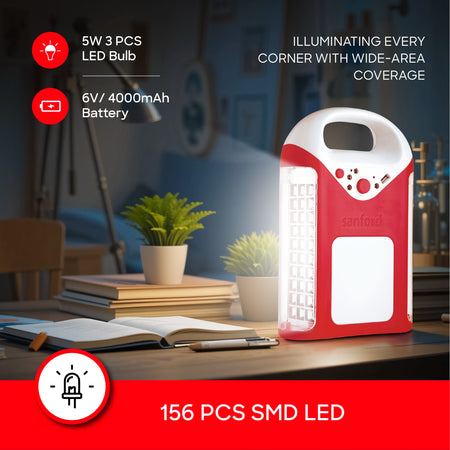 rechargeable 6W 3 side led lantern with 3 bulbs 16 hour runtime sanford 3