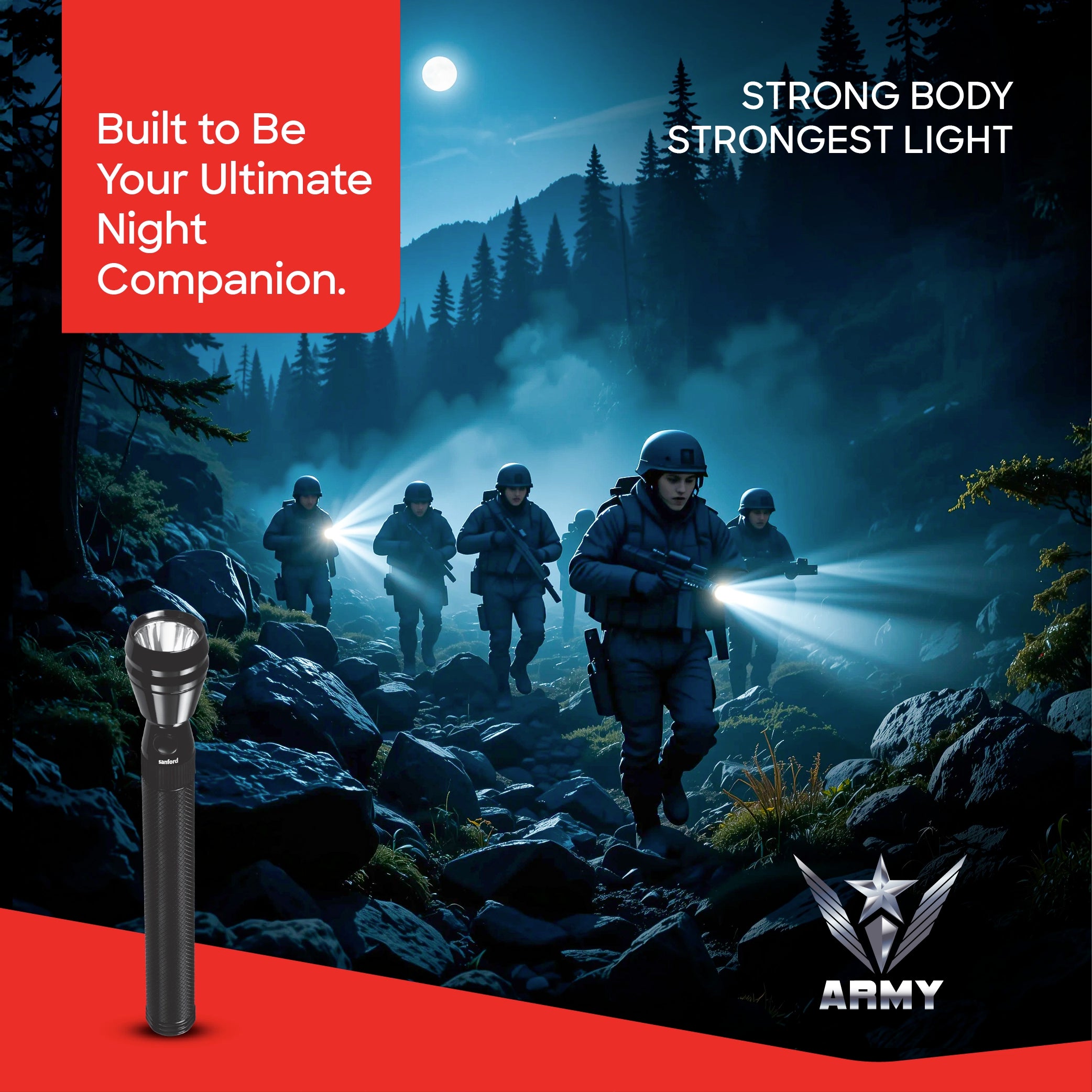 LED flashlight 1W 500m range 120 min runtime sanford 2