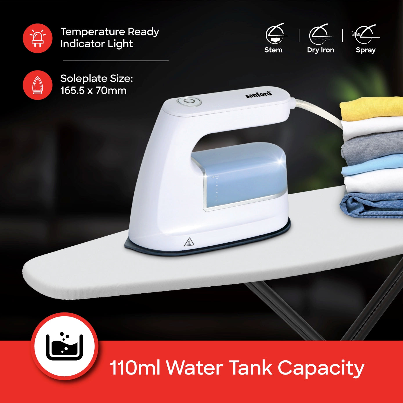 steam iron 1200W ceramic non stick soleplate multifunction ironing sanford 4