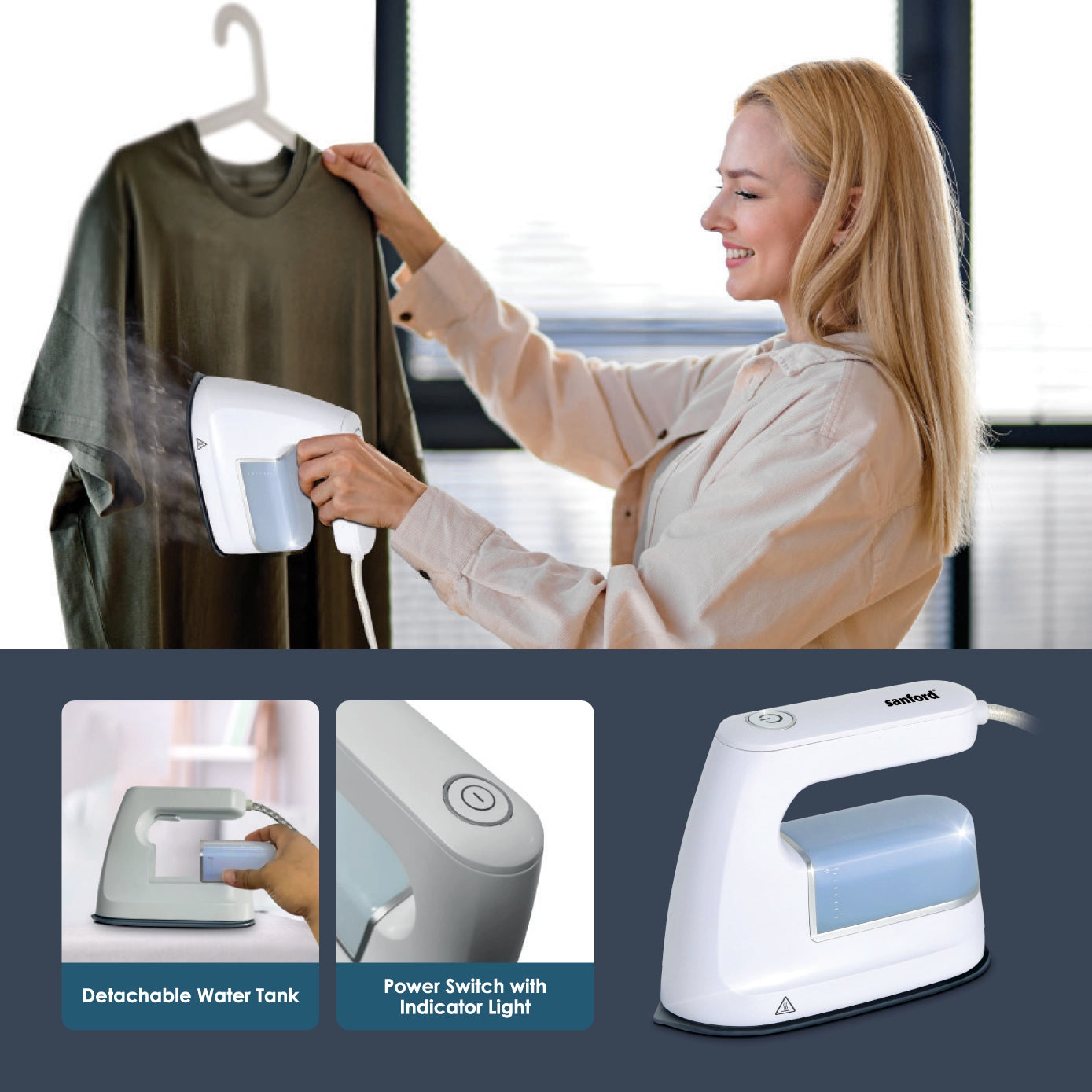 steam iron 1200W ceramic non stick soleplate multifunction ironing sanford 5