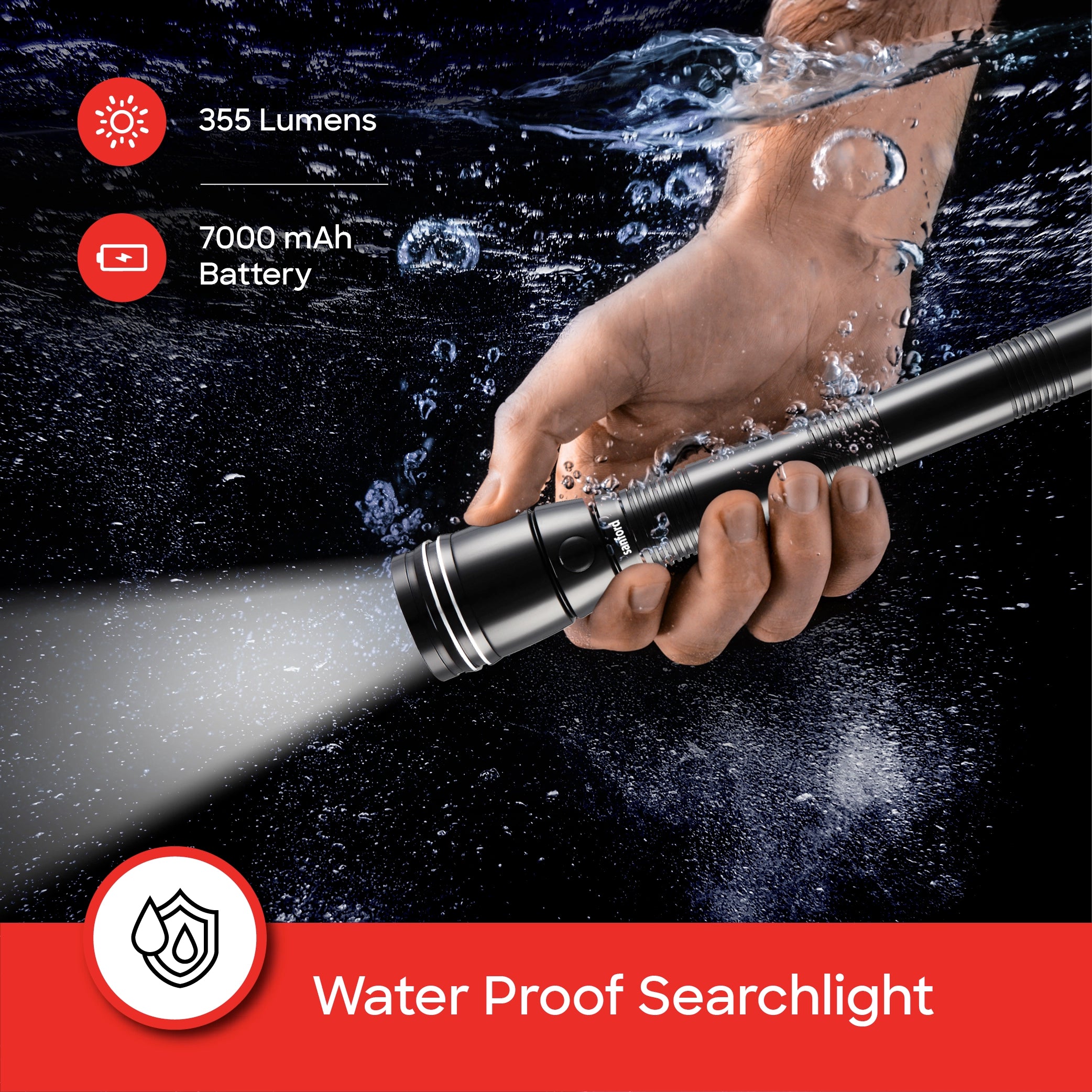 7W LED flashlight 3200m range rechargeable long runtime sanford 3